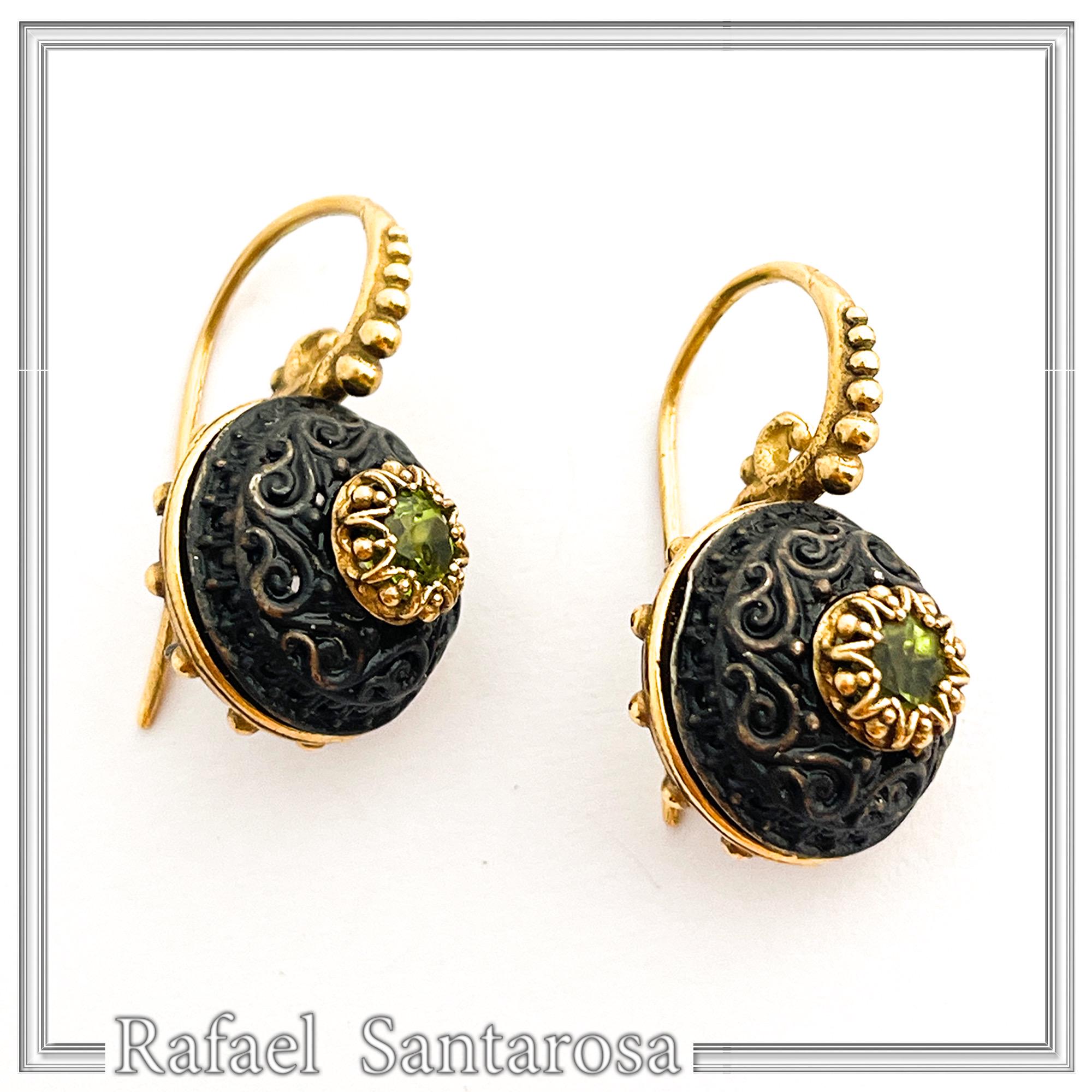 Byzantine Filigree Natural Gemstones Silver Earrings: Oxidised black and Gold-Filled silver — additional product image 6 from Rafael Santarosa Fine Jewelry