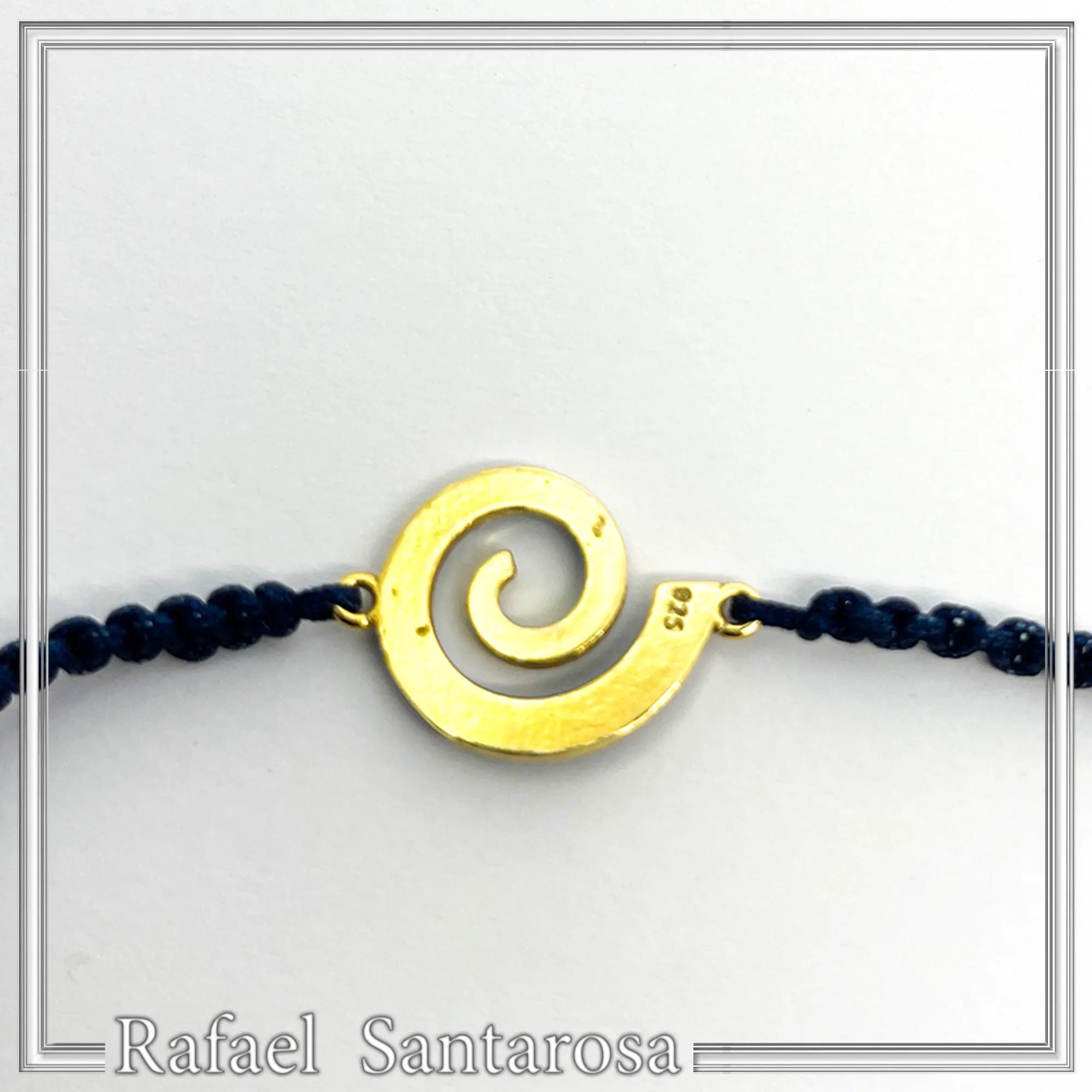 Blue Enamel Spiral Eternity Symbol Macrame Cord Charm Bracelet: 18K Gold Filled Sterling Silver — additional product image 6 from Rafael Santarosa Fine Jewelry