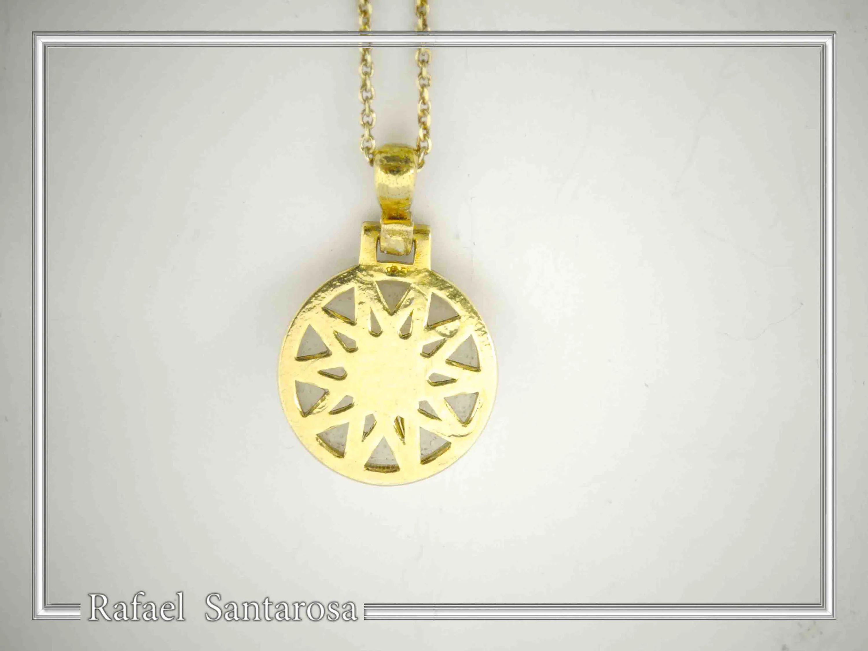 Marble Greek Macedonian Sun Symbol Necklace: Ancient Greek Museum 18K Gold-Filled Silver Pendant — additional product image 9 from Rafael Santarosa Fine Jewelry
