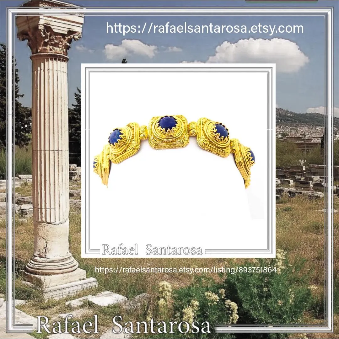Lapis Lazuli Byzantine Bracelet Sterling Silver 18k Gold Filled Filigree Granulation Jewelry — additional product image 10 from Rafael Santarosa Fine Jewelry