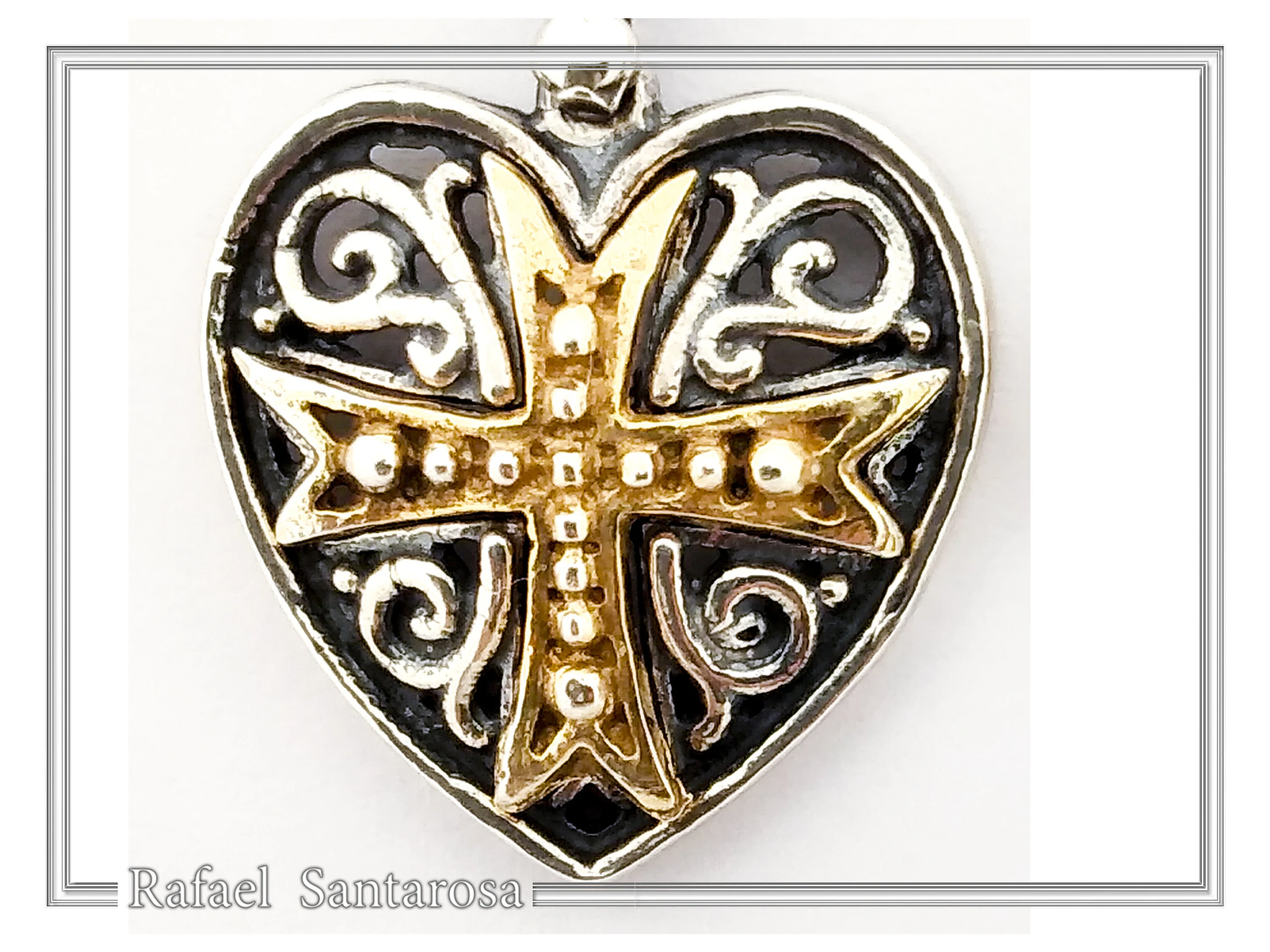 Maltese Knights Cross Holy Heart Earrings: Oxidized Sterling Silver and Gold-Filled — additional product image 7 from Rafael Santarosa Fine Jewelry