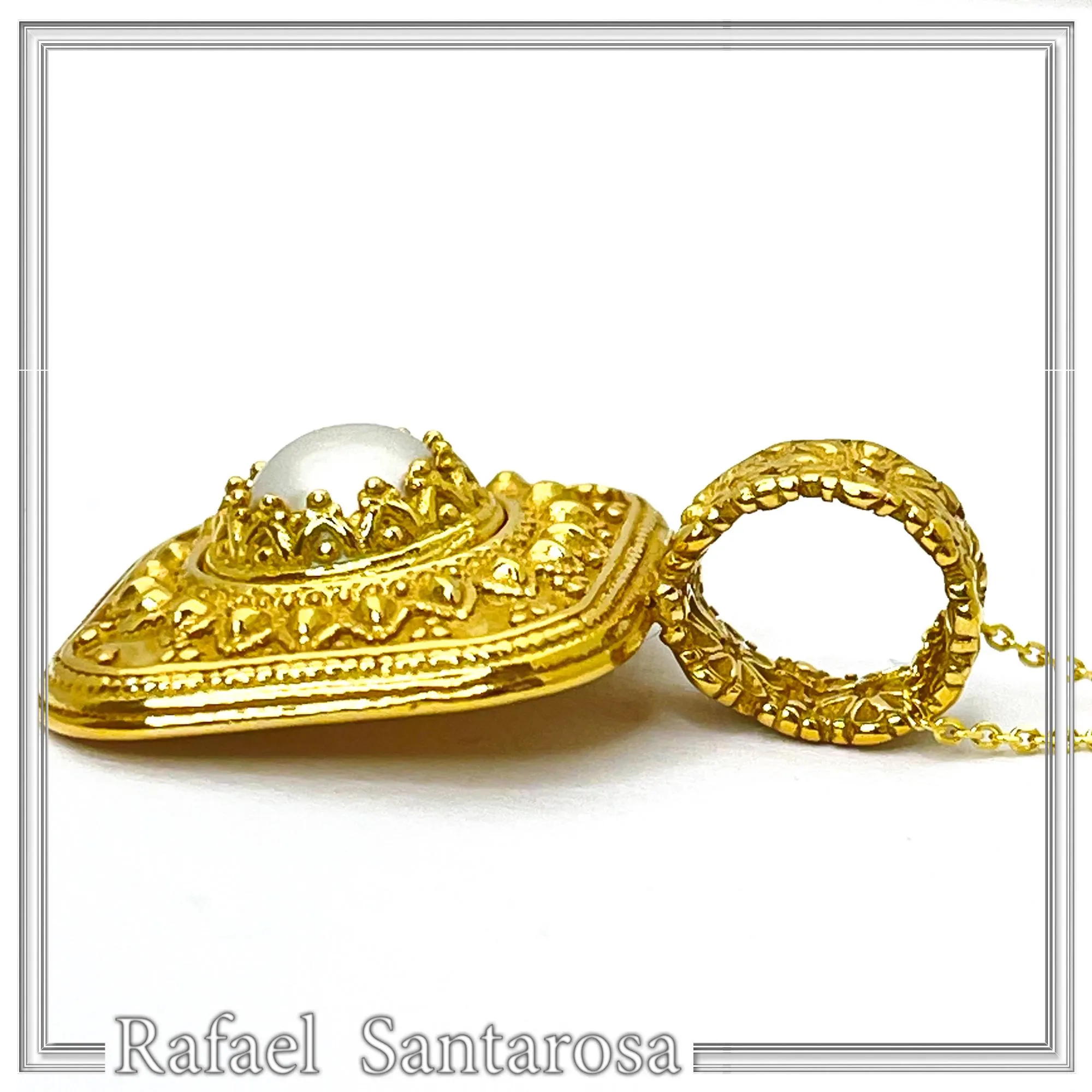 Genuine pearl Byzantine Filigree handmade Pendant: Sterling Silver 18K Gold Filled — additional product image 5 from Rafael Santarosa Fine Jewelry