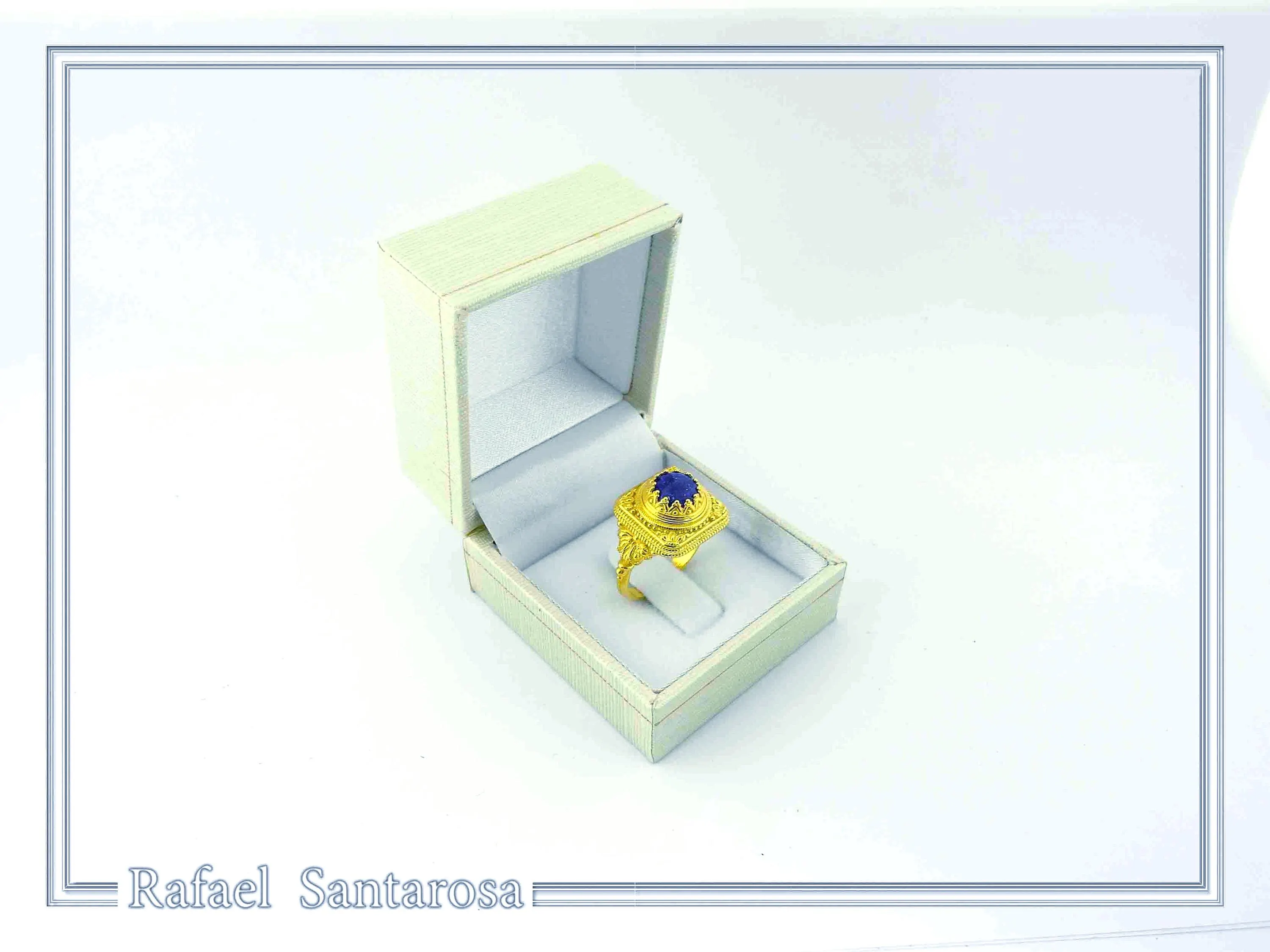 Byzantine Handcrafted Natural Lapis Lazuli Sterling Silver Ring: 18k Gold Filled — additional product image 9 from Rafael Santarosa Fine Jewelry