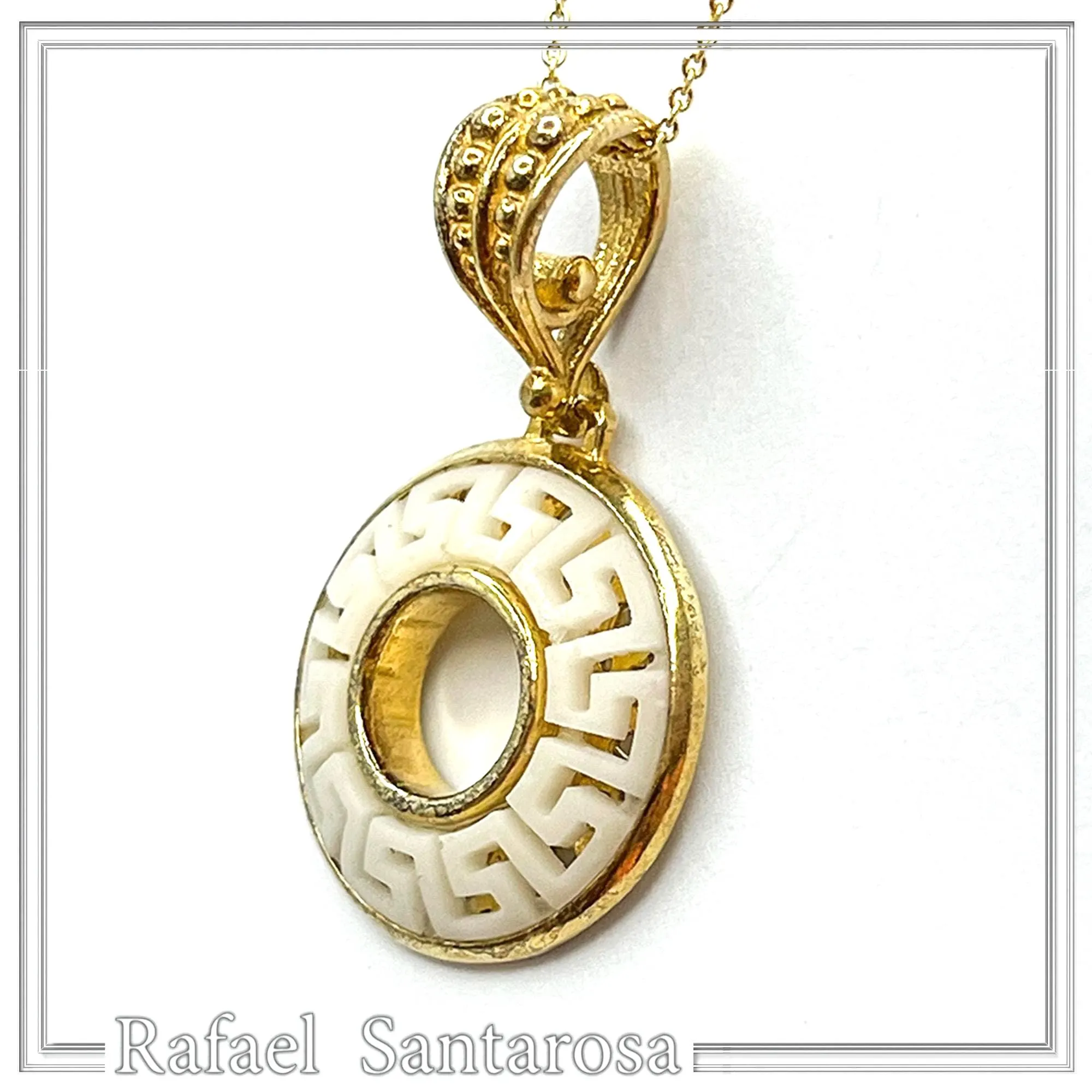 Greek Key Maiandros Marble Sculptured Pendant: 18K Gold Filled Sterling Silver Museum Inspired Necklace — additional product image 2 from Rafael Santarosa Fine Jewelry