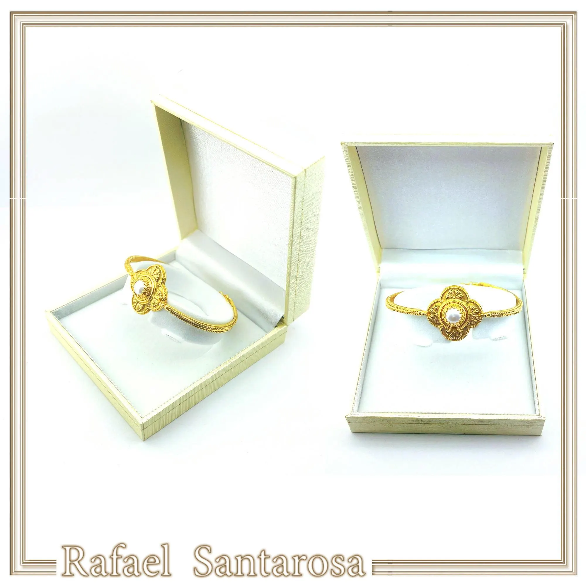 Byzantine Cross Pearl Filigree Bangle Bracelet: 18K Gold Filled Sterling Silver — additional product image 10 from Rafael Santarosa Fine Jewelry
