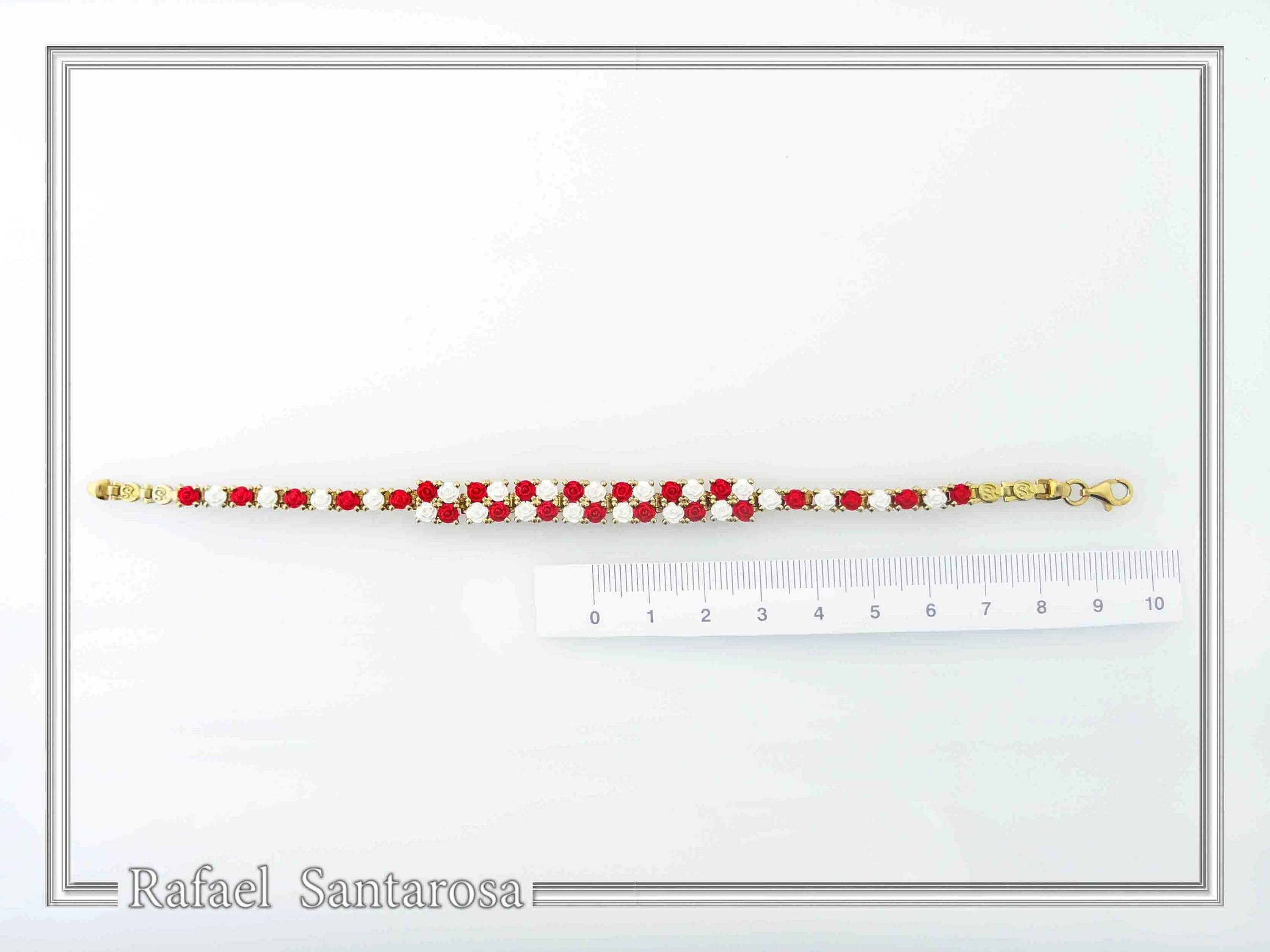 Tennis bracelet with red & white rose flowers on square beads. 18K gold filled silver — additional product image 9 from Rafael Santarosa Fine Jewelry