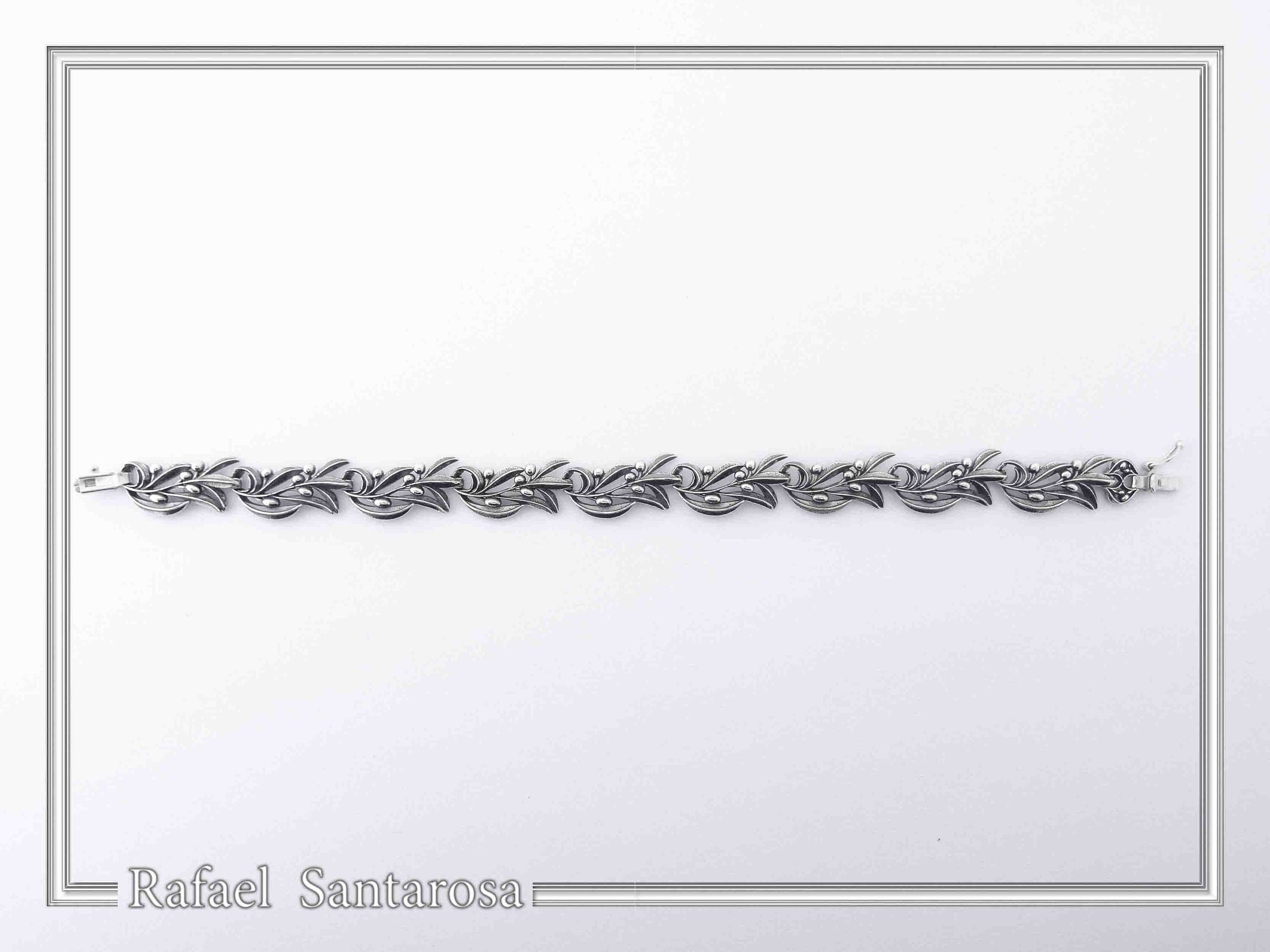 Olive Leaf Branch Beaded Bracelet Peace Symbol: Oxidized Sterling Silver Handmade Greek Jewelry — additional product image 6 from Rafael Santarosa Fine Jewelry
