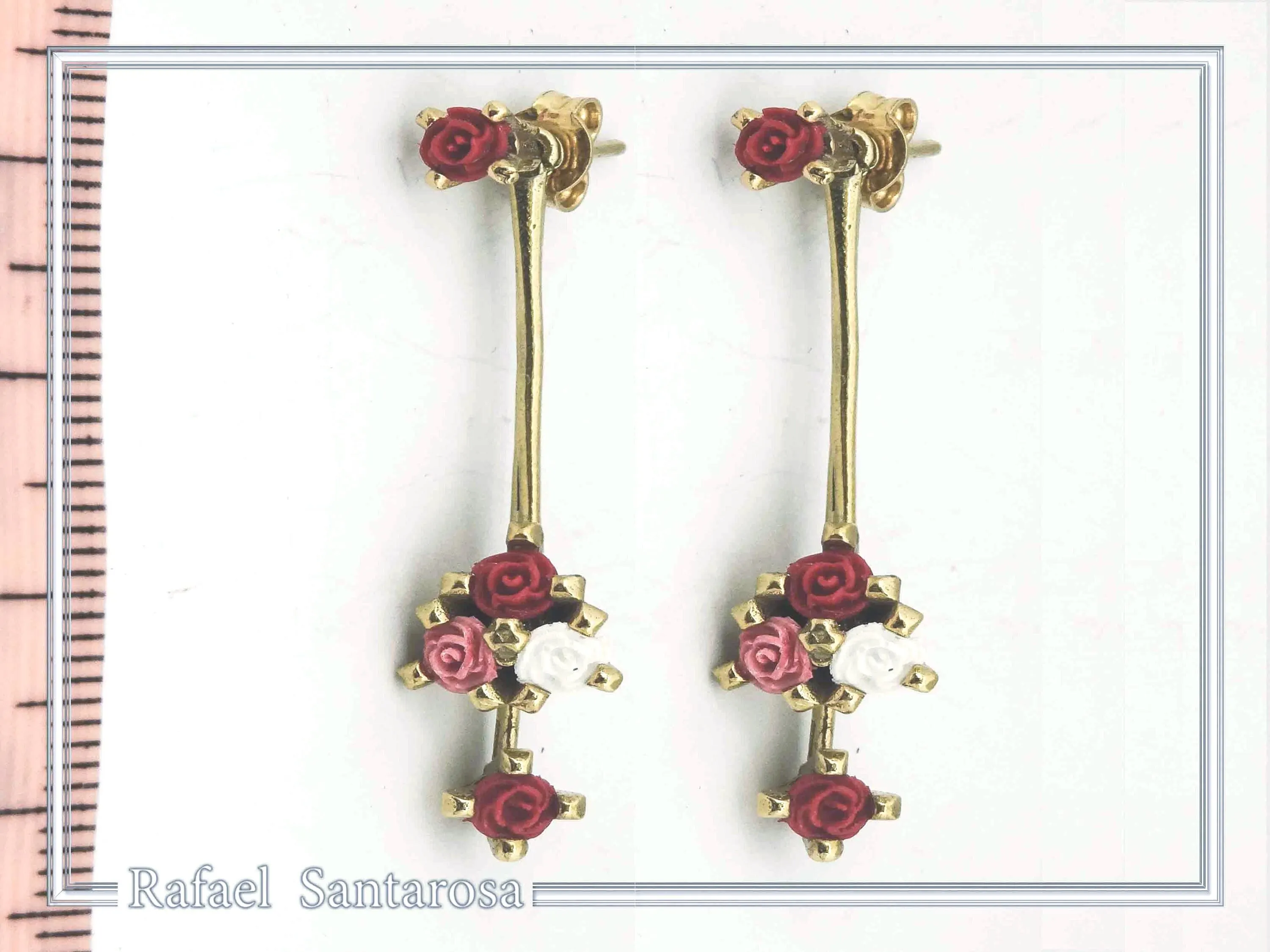 Red Rose Dangle Earrings: 18K Gold Filled Sterling Silver Floral Bouquet — additional product image 6 from Rafael Santarosa Fine Jewelry