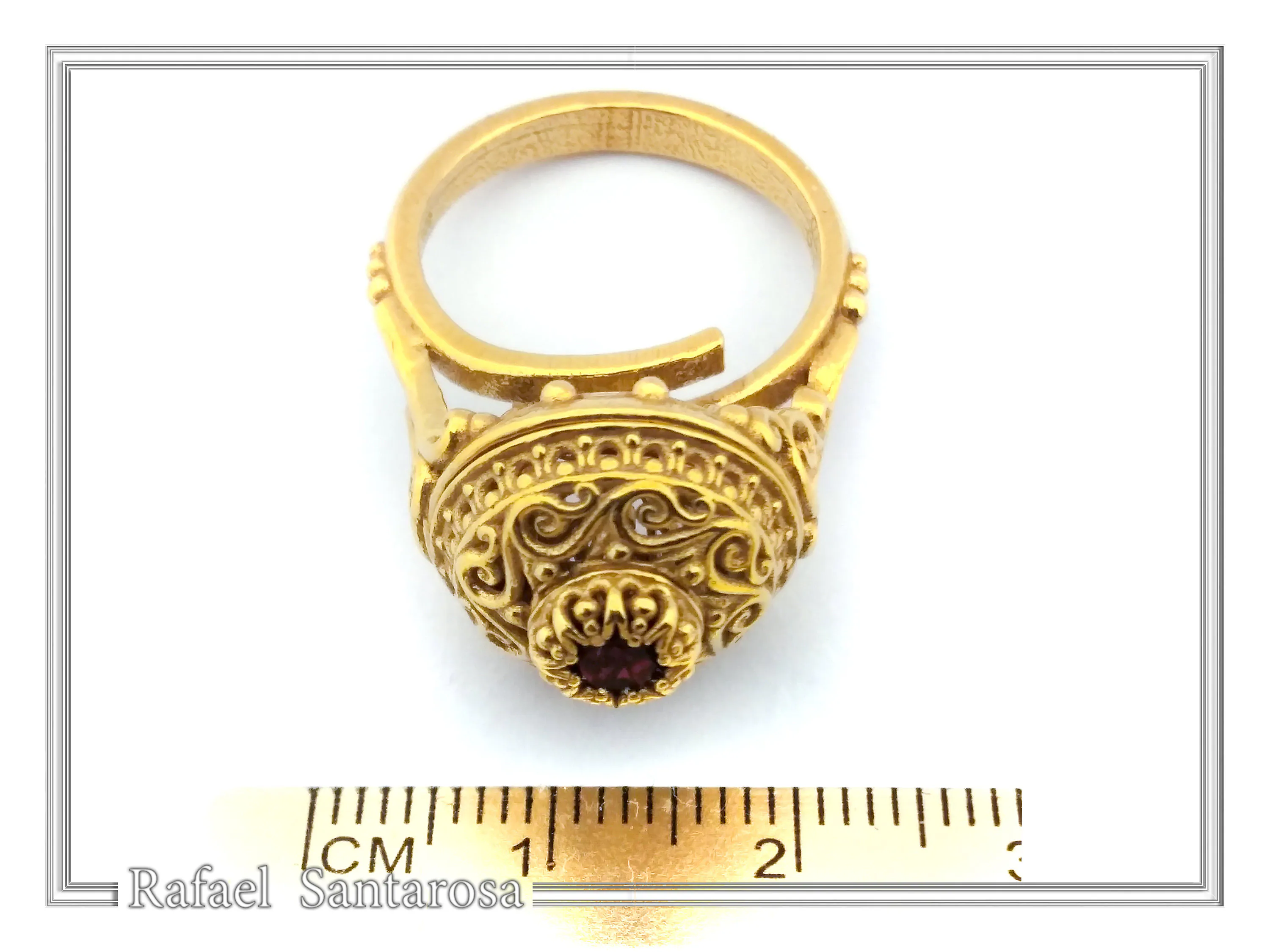 18k Solid Gold Byzantine Natural Gemstone Filigree Statement Ring: Handmade Boho Ring For Her — additional product image 7 from Rafael Santarosa Fine Jewelry