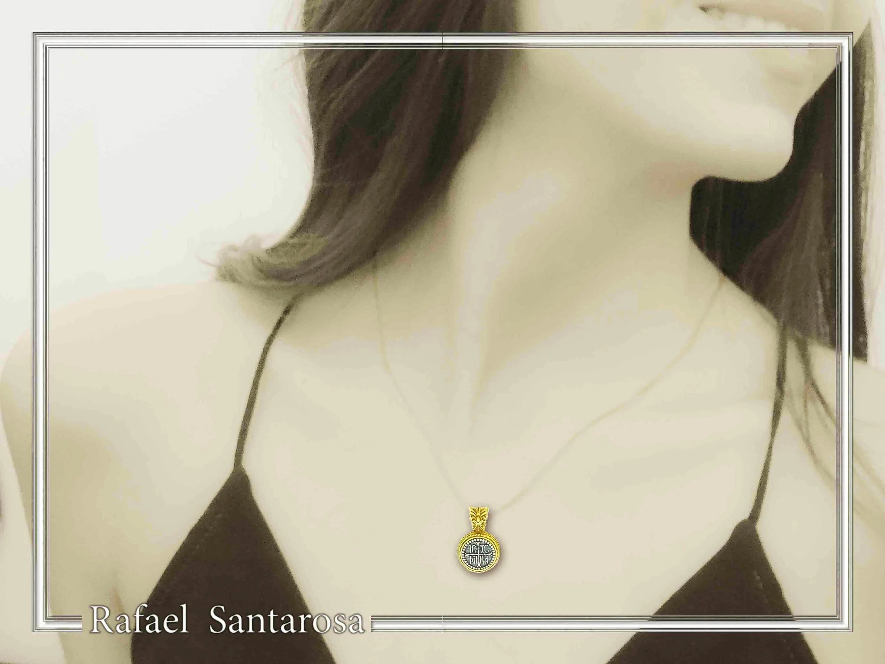 Jesus Christ Wins ICXC NIKA Talisman Constantinato Necklace: Oxidized Sterling Silver Gold filled filigree — additional product image 3 from Rafael Santarosa Fine Jewelry