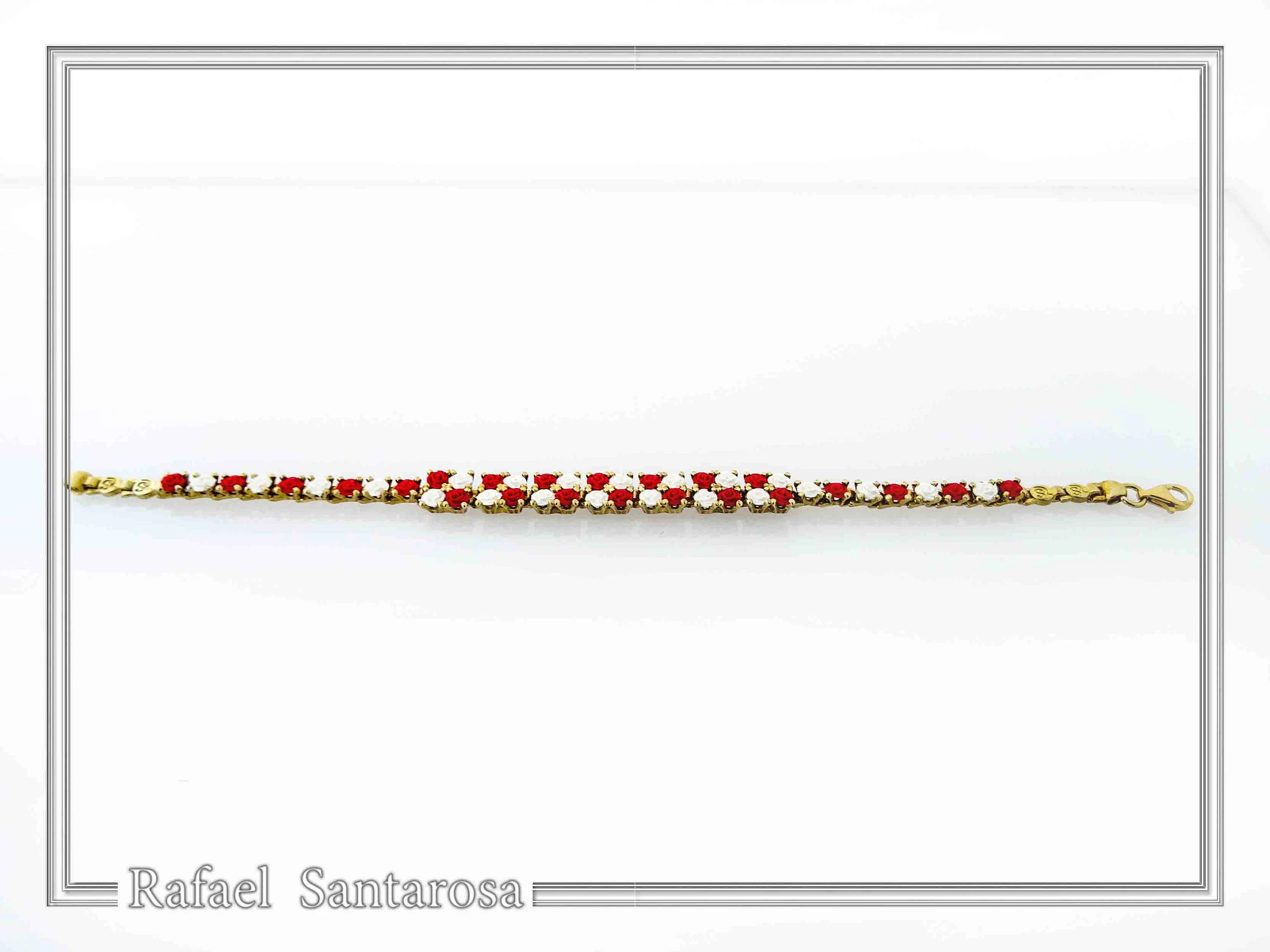 Tennis bracelet with red & white rose flowers on square beads. 18K gold filled silver — additional product image 4 from Rafael Santarosa Fine Jewelry