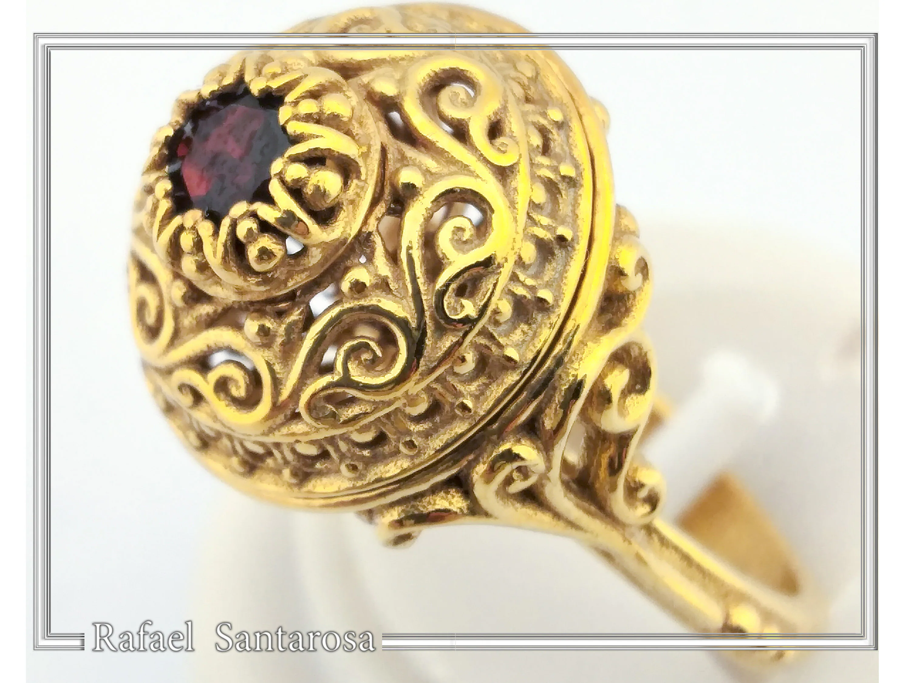 18k Solid Gold Byzantine Natural Gemstone Filigree Statement Ring: Handmade Boho Ring For Her — additional product image 4 from Rafael Santarosa Fine Jewelry