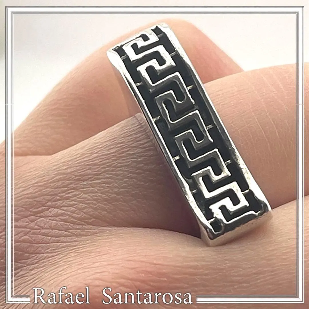 Oxidized Sterling Silver Greek Key weave Ring: Handmade Meander Museum Inspired Jewelry — additional product image 2 from Rafael Santarosa Fine Jewelry