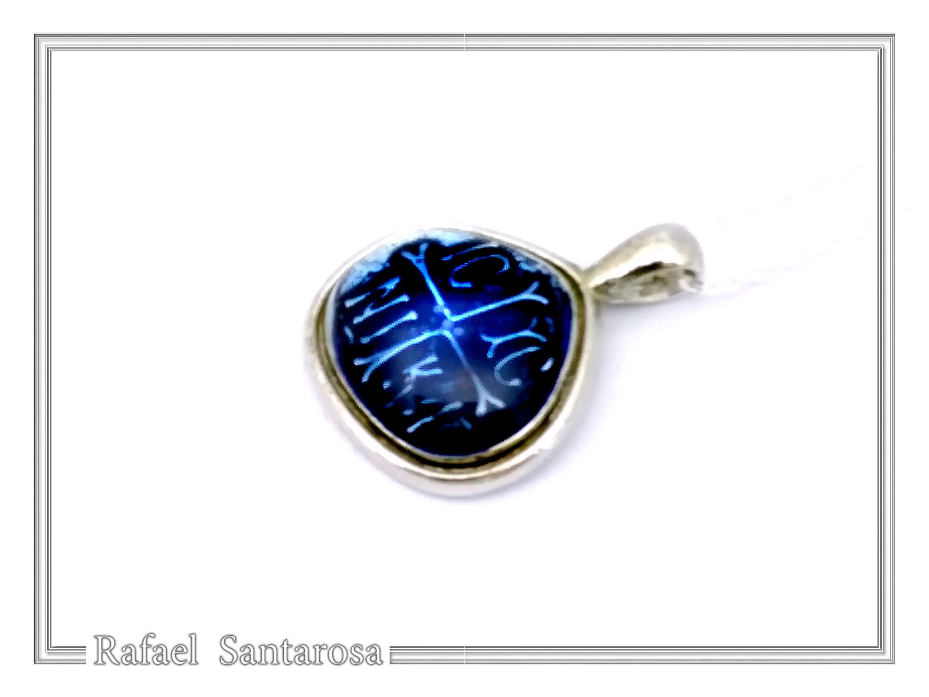 ICXC NIKA Constantinato Christogram Christian Cross Talisman Pendant: Blue Transparent Enamel Silver Necklace — additional product image 3 from Rafael Santarosa Fine Jewelry
