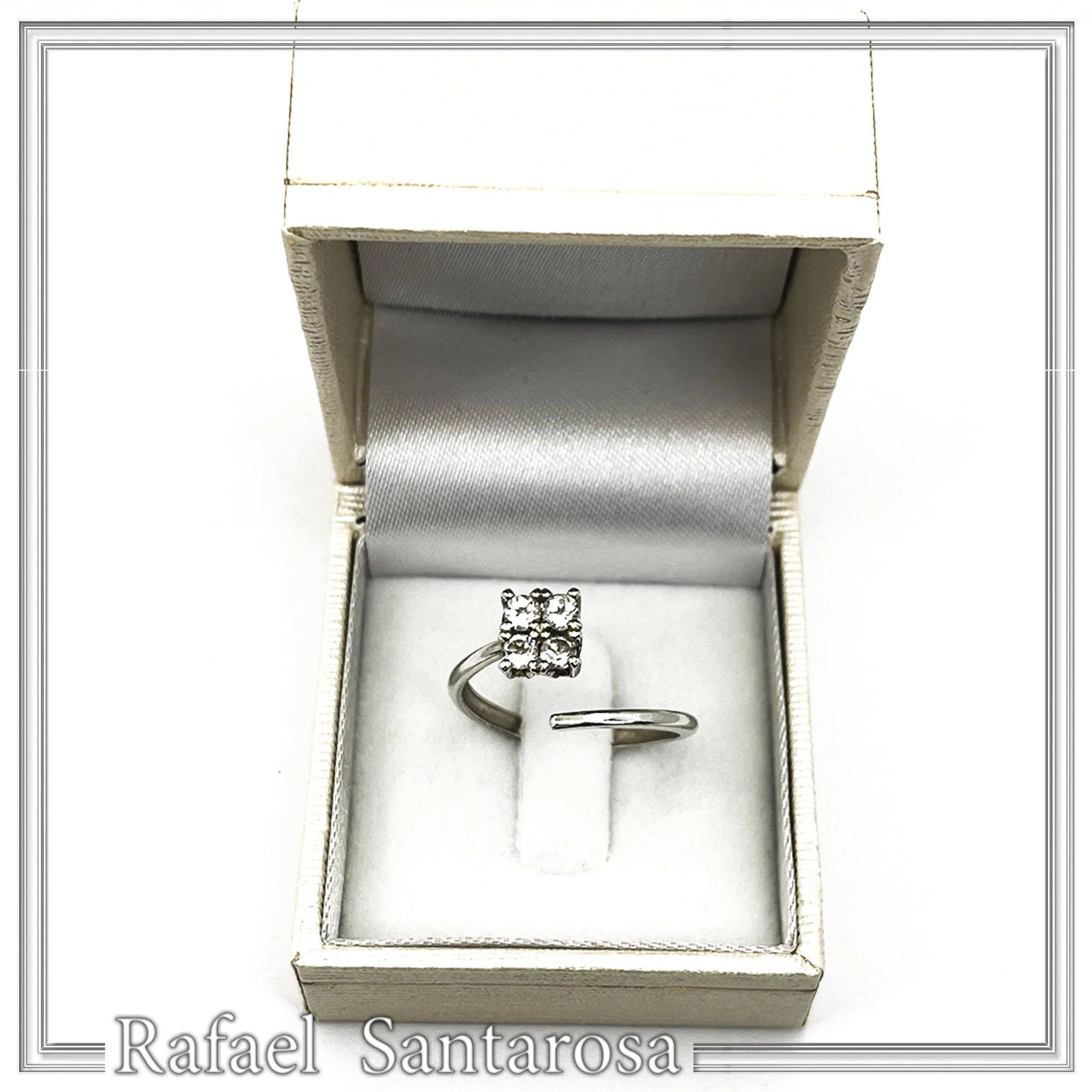 Sterling Silver Adjustable Minimal Square Ring with Four 3mm White Topaz Brilliant Cut Stones — additional product image 10 from Rafael Santarosa Fine Jewelry