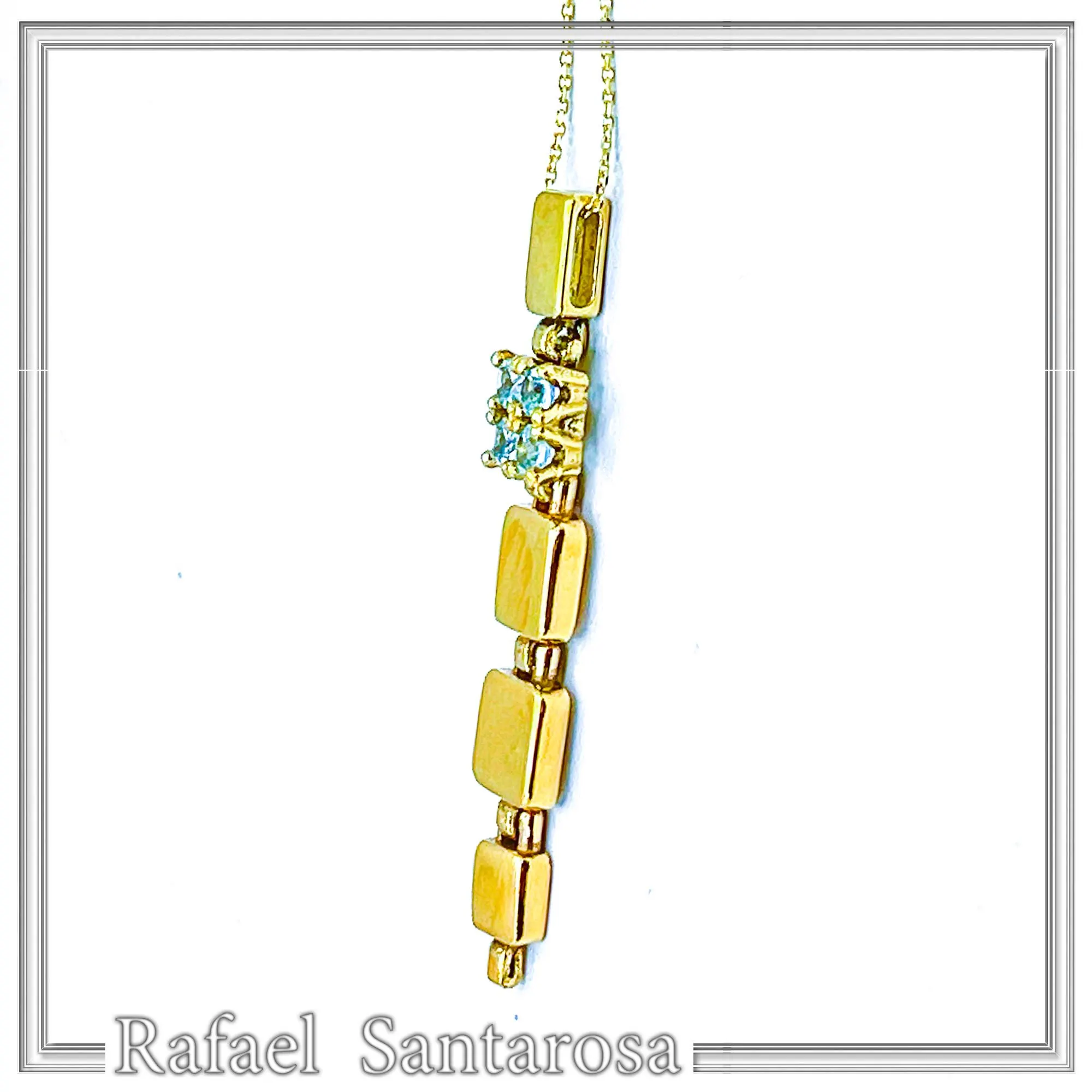 Sterling Silver Gold Filled Sky Blue Topaz Dangle Pendant Art Deco Handmade Necklace — additional product image 3 from Rafael Santarosa Fine Jewelry