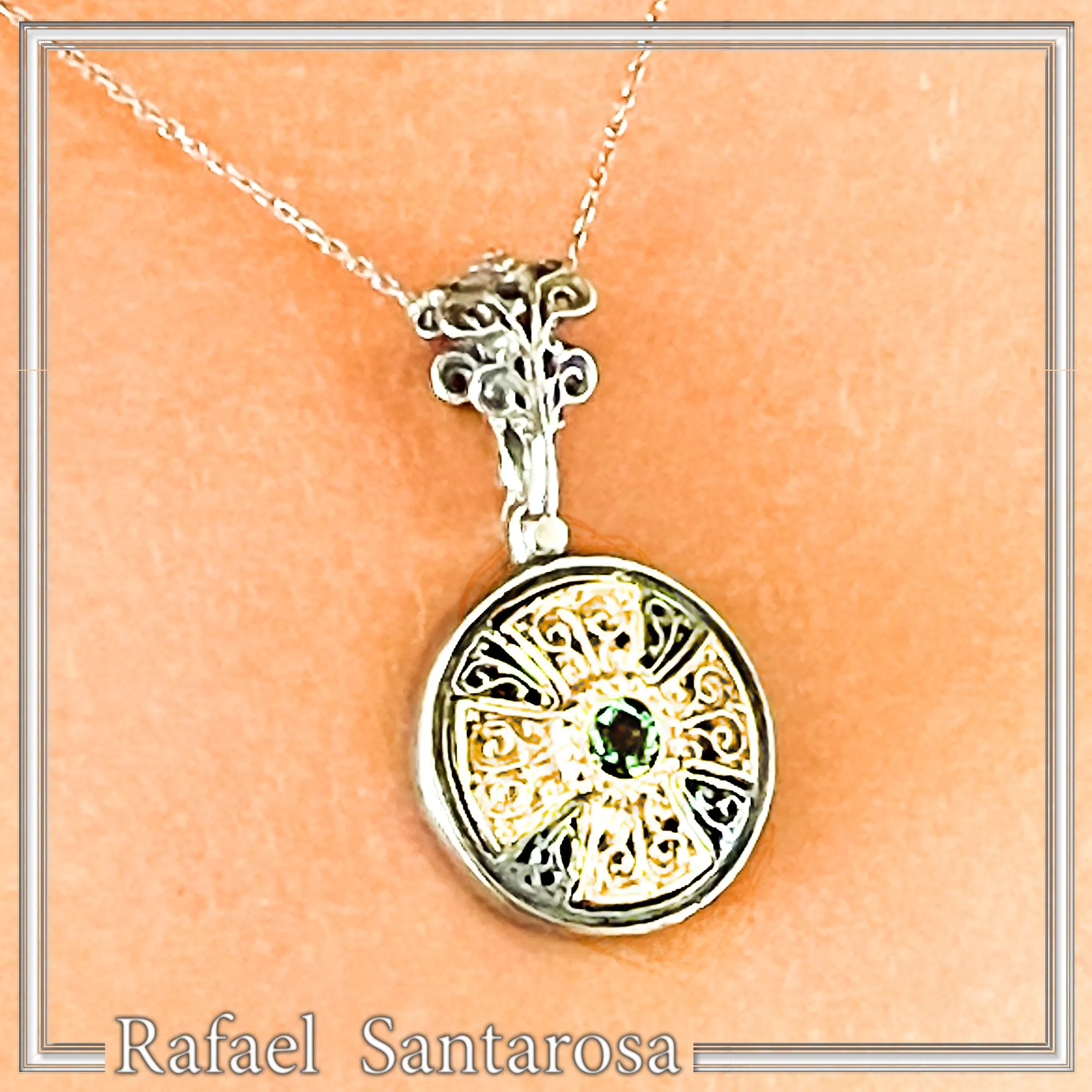 Natural Sky-Blue Topaz Cross Pendant: Sterling Silver 18K Gold Filled Byzantine Filigree — additional product image 5 from Rafael Santarosa Fine Jewelry