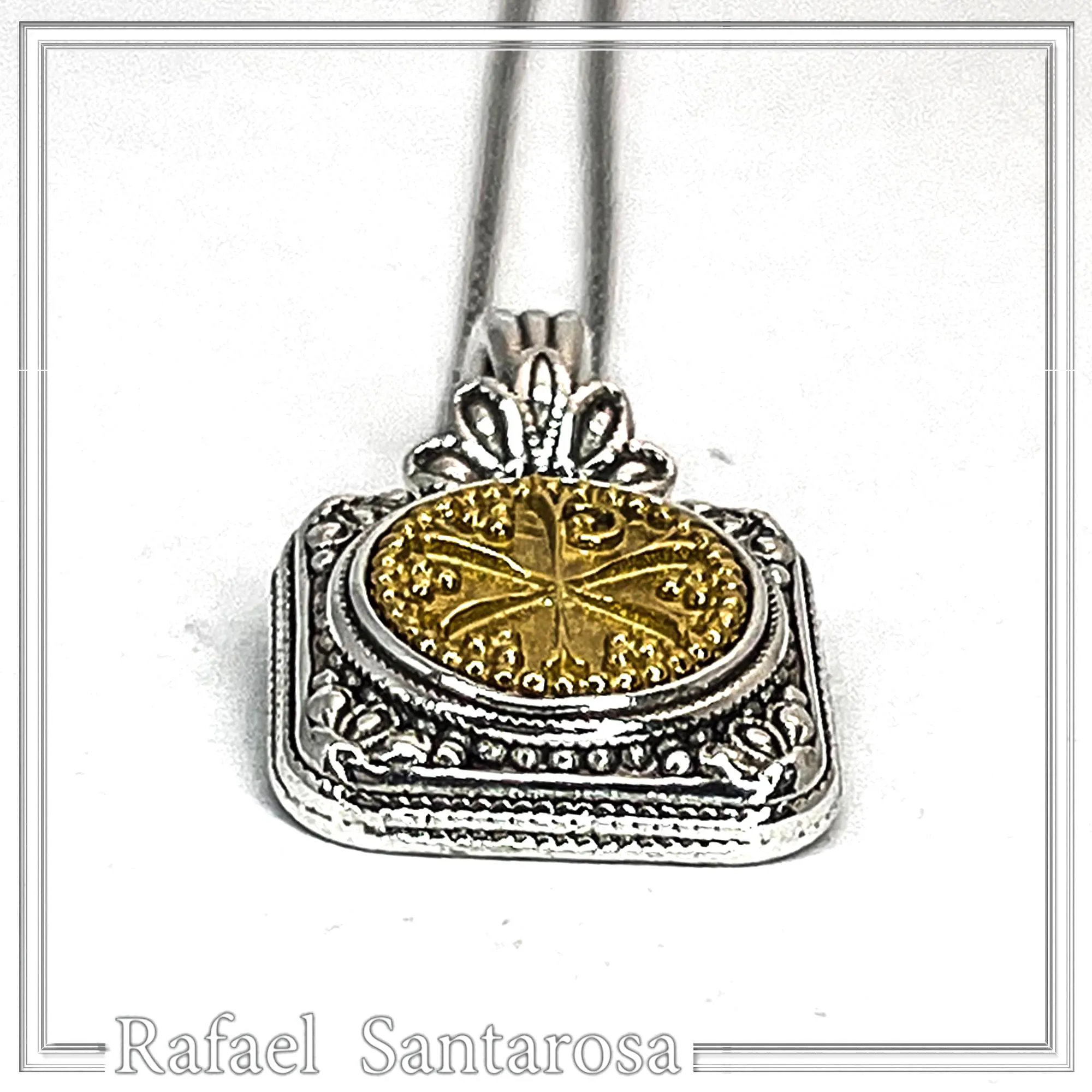 Chi Ro Christogram 18k sold Gold on Oxidized Sterling Silver filigree Pendant: Byzantine Talisman — additional product image 7 from Rafael Santarosa Fine Jewelry