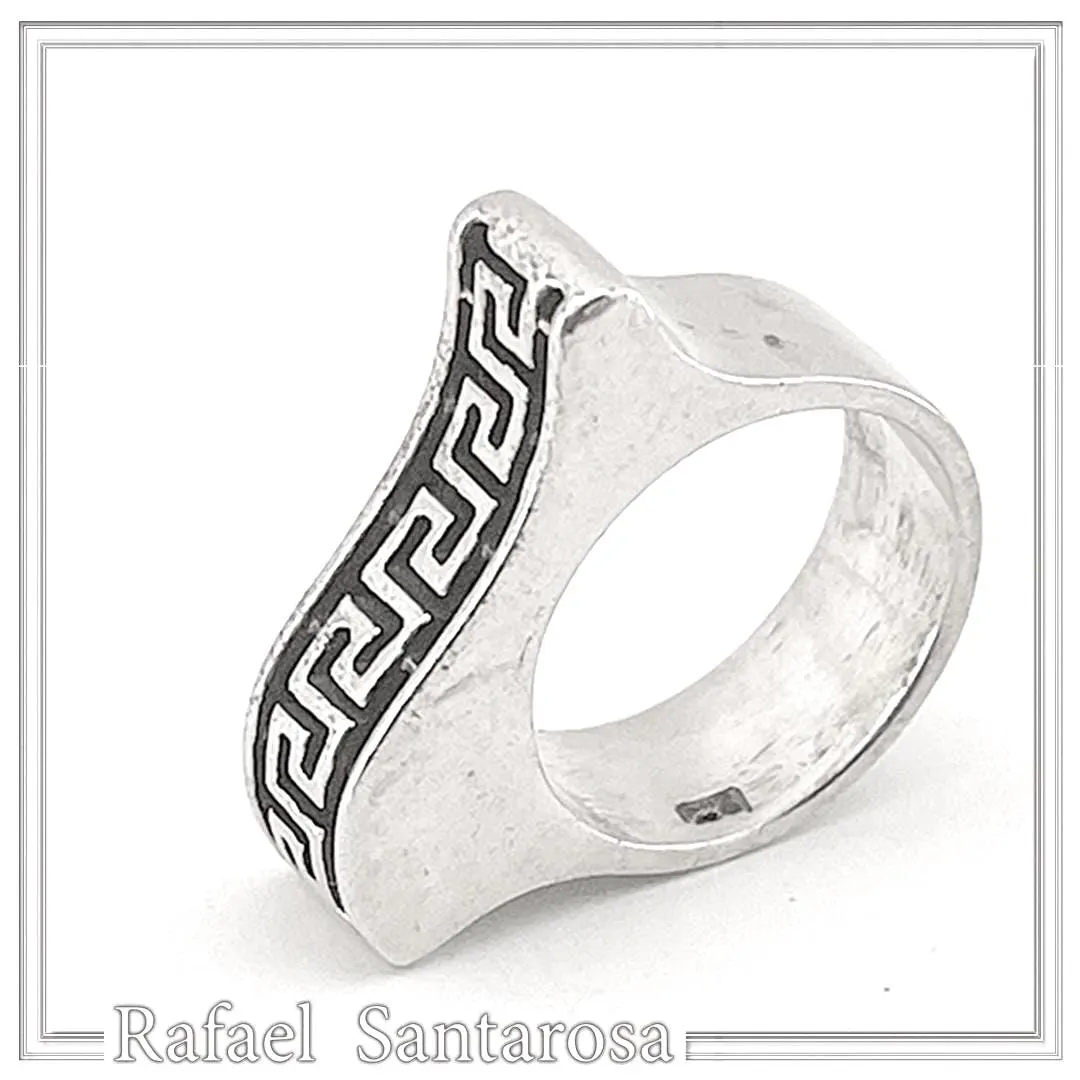 Oxidized Sterling Silver Greek Key weave Ring: Handmade Meander Museum Inspired Jewelry — additional product image 3 from Rafael Santarosa Fine Jewelry