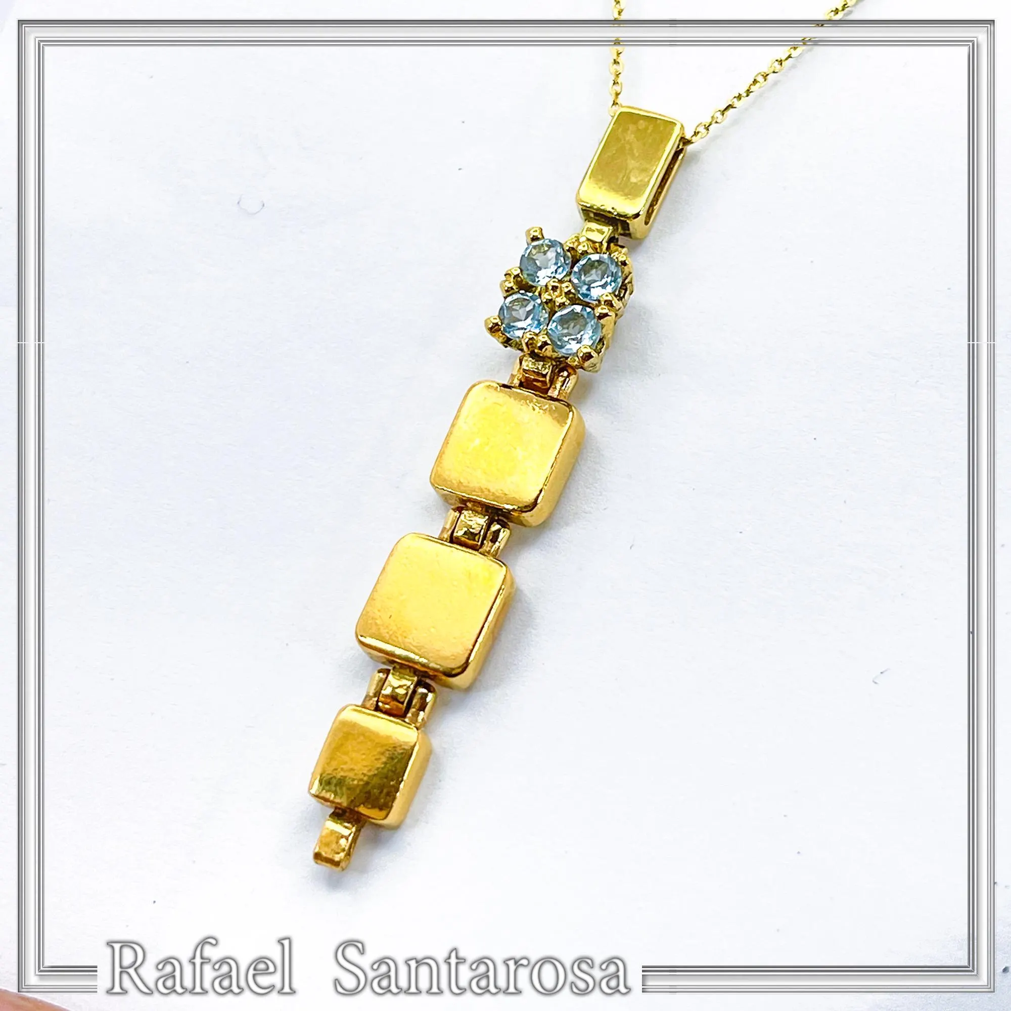 Sterling Silver Gold Filled Sky Blue Topaz Dangle Pendant Art Deco Handmade Necklace — additional product image 10 from Rafael Santarosa Fine Jewelry