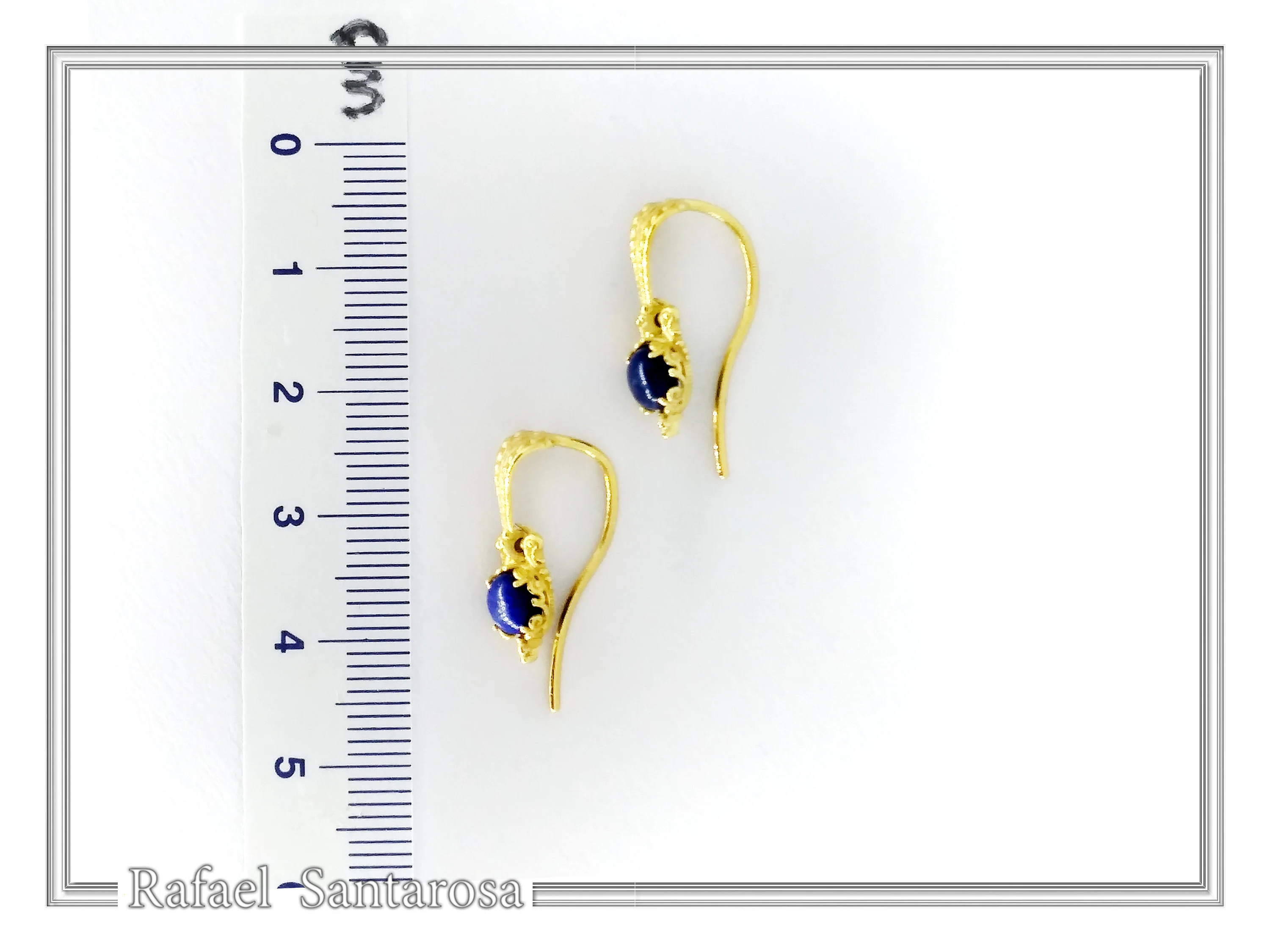 Byzantine Filigree Genuine Lapis Lazuli Delicate Earrings: Sterling Silver 18K Gold-Filled — additional product image 9 from Rafael Santarosa Fine Jewelry