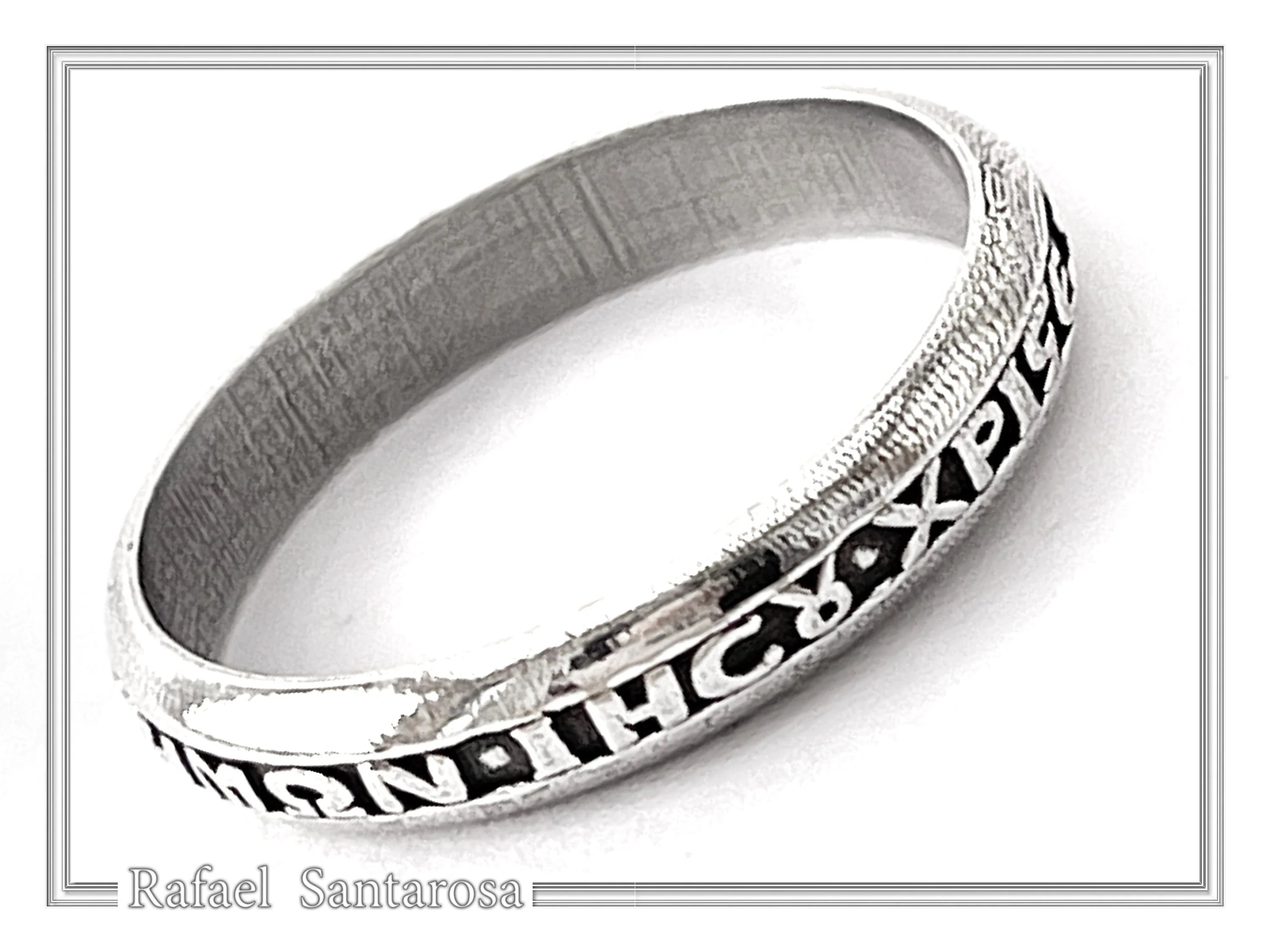 Oxidized Sterling Silver Orthodox Prayer "Kyrie Eleison" Band Ring: Handmade Religious Jewelry — additional product image 2 from Rafael Santarosa Fine Jewelry