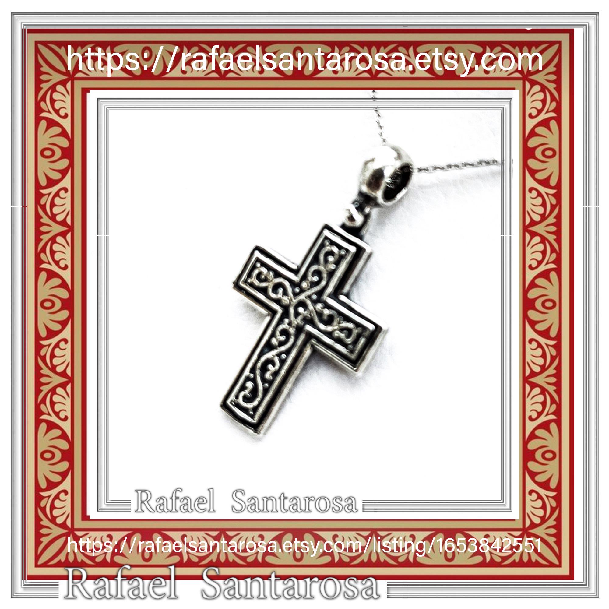Oxidized Sterling Silver Men Cross Pendant: Byzantine Design Christian Necklace — additional product image 10 from Rafael Santarosa Fine Jewelry