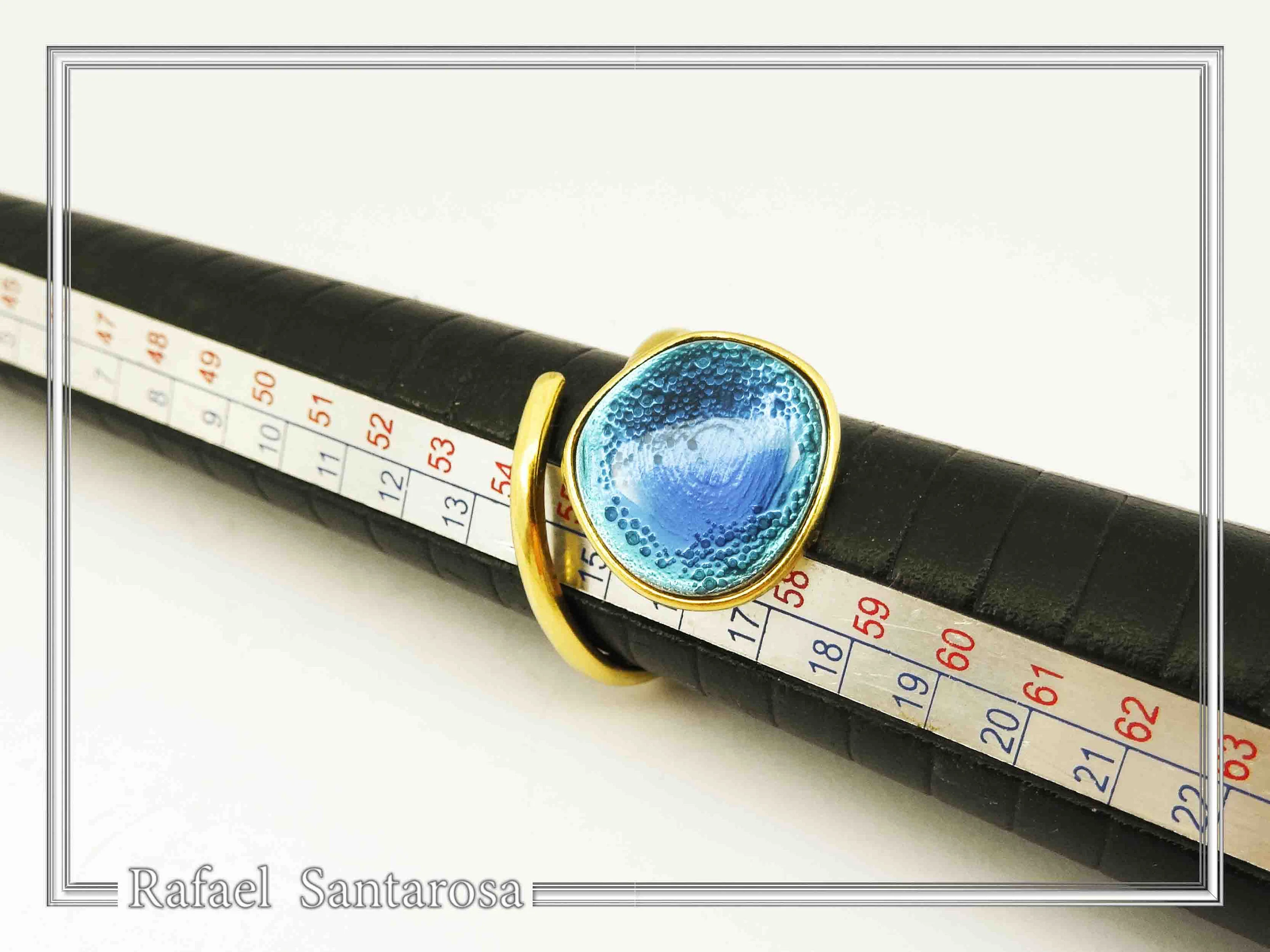 Sea Blue Transparent Enamel Adjustable Ring: Sea Rock Design Sterling Silver 18K Gold Filled — additional product image 9 from Rafael Santarosa Fine Jewelry