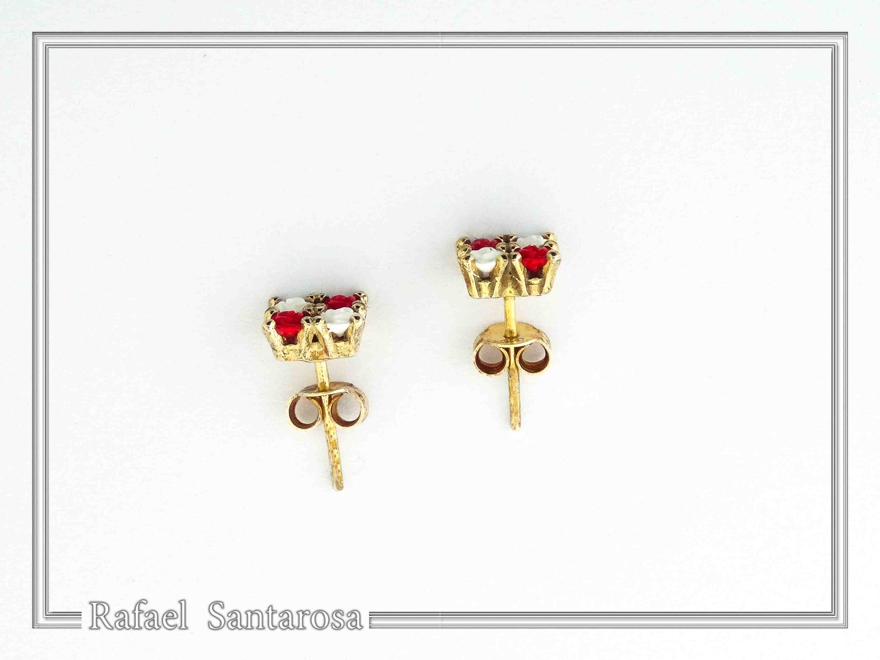 Rose Flowers minimal Stud Earrings: Red and White Alabaster Flowers, Sterling Silver 18K Gold-Filled — additional product image 4 from Rafael Santarosa Fine Jewelry