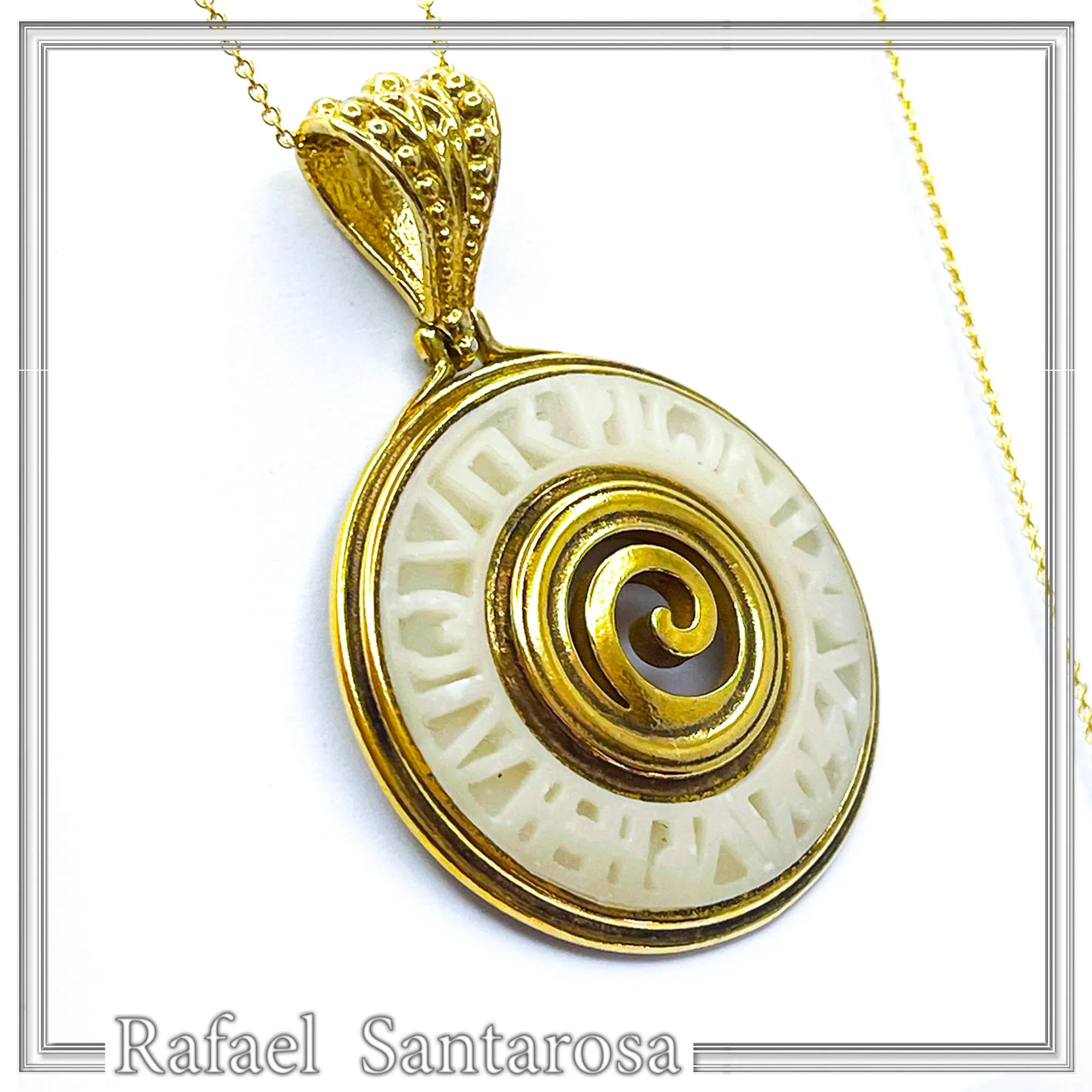 Ancient Greek Prayer Hymn to God Sun Pendant: 18k Gold Filled Silver, Sculptured Marble — additional product image 5 from Rafael Santarosa Fine Jewelry