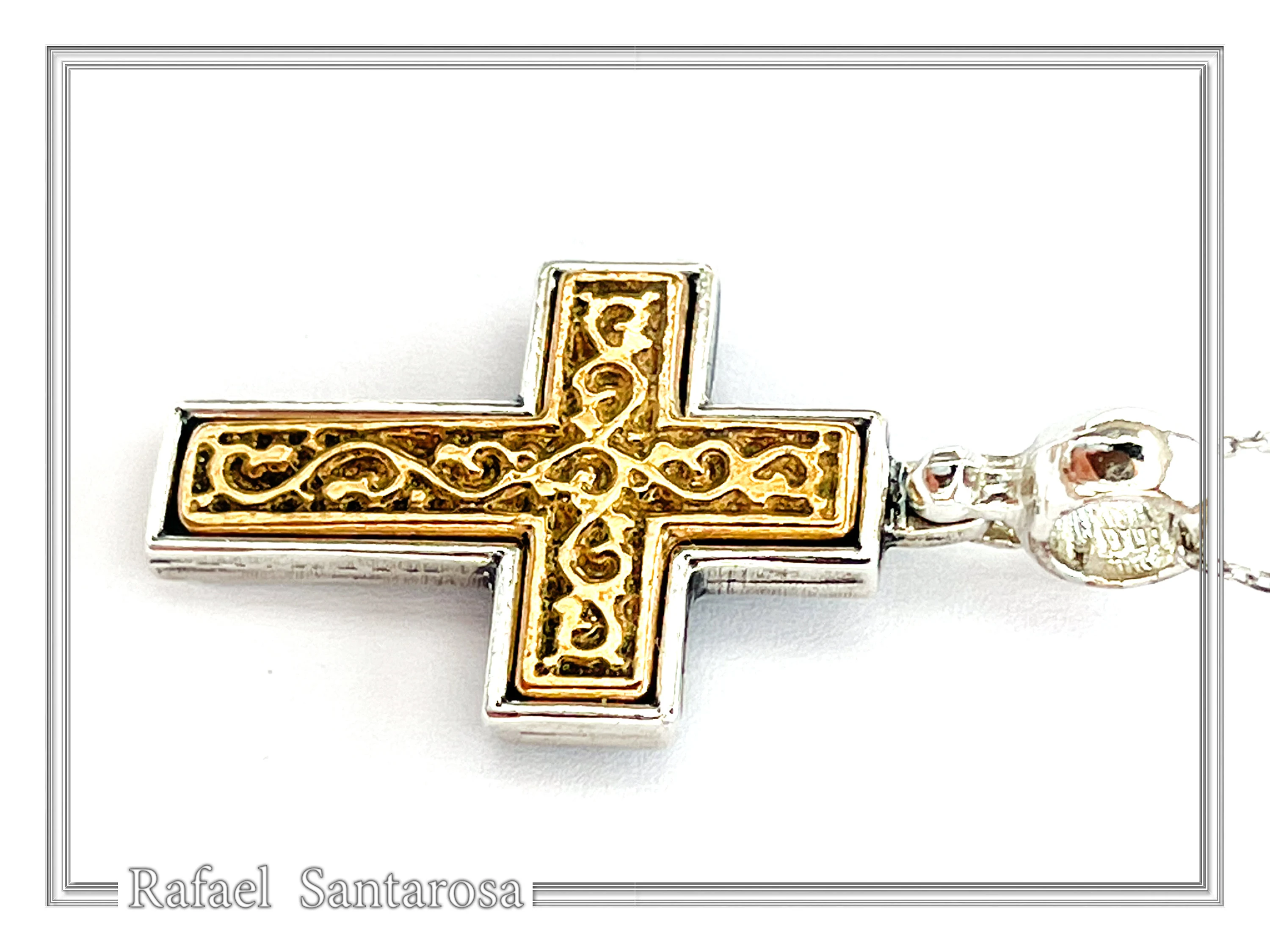 Byzantine Cross Pendant Religious Orthodox Necklace: Sterling Silver oxidised and 18k Gold Filled — additional product image 7 from Rafael Santarosa Fine Jewelry
