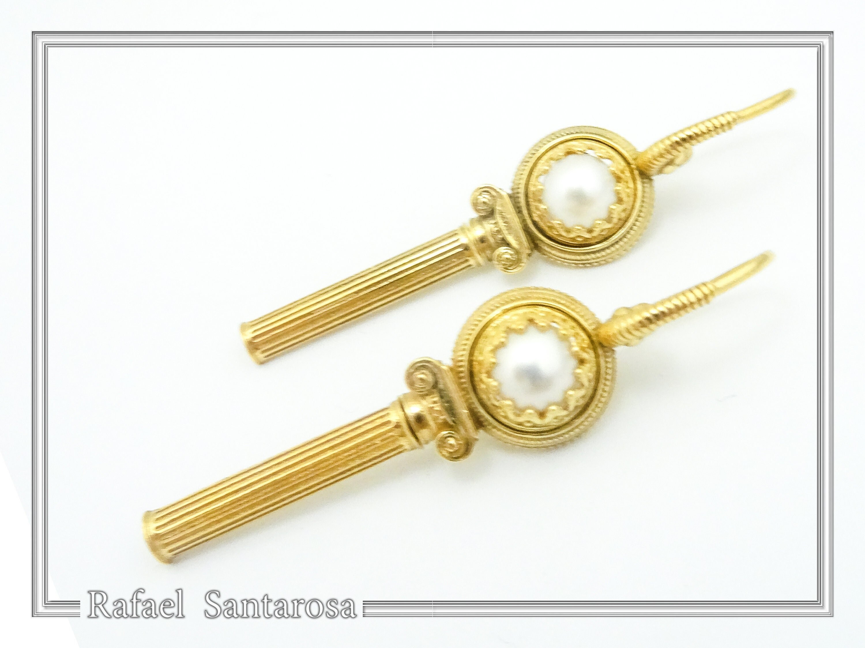 Greek Temple Column Natural Pearl Earrings: 18K Gold Filled Sterling Silver, Greek Museum Jewelry — additional product image 5 from Rafael Santarosa Fine Jewelry