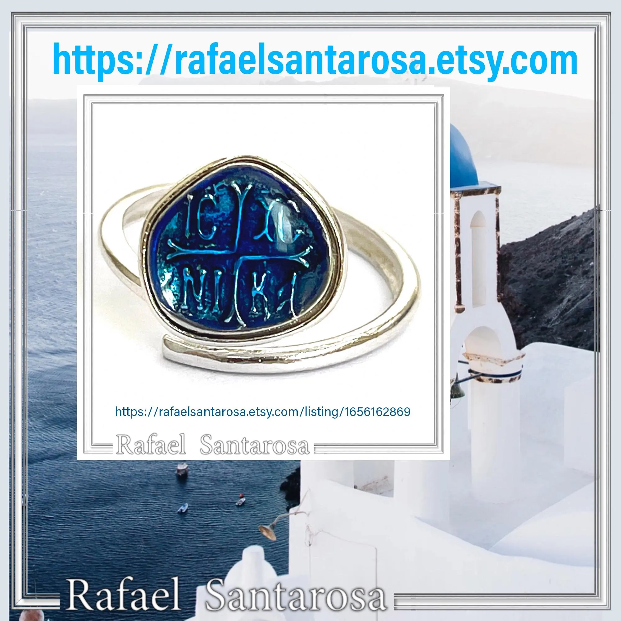 ICXC NIKA "Jesus Christ Conquers" Blue Enamel Christogram Talisman Ring: Solid Sterling Silver — additional product image 10 from Rafael Santarosa Fine Jewelry