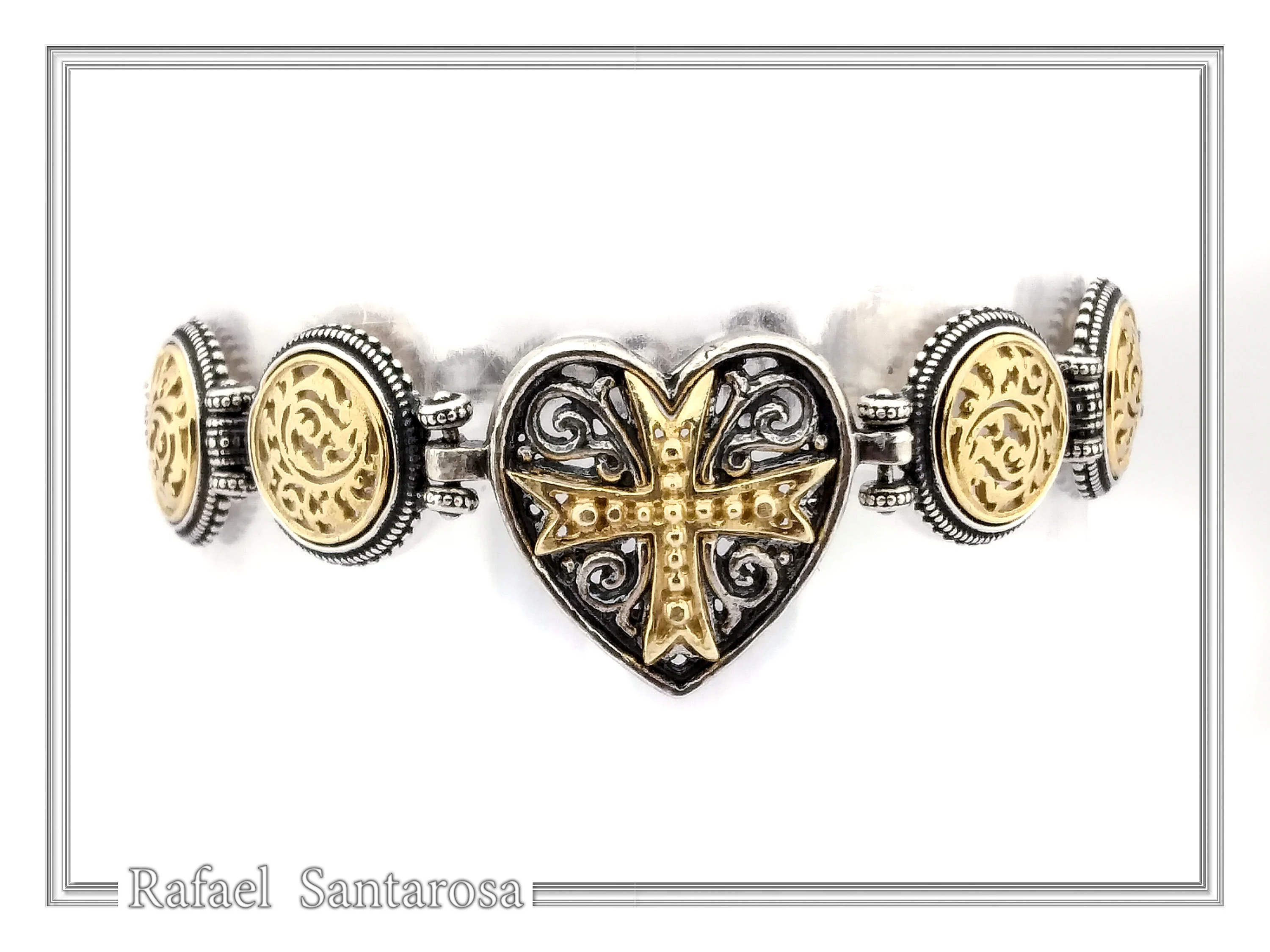 Byzantine Maltese Cross Holy Heart Knights Bracelet: Oxidized Sterling Silver and 18K Gold Filled — additional product image 2 from Rafael Santarosa Fine Jewelry