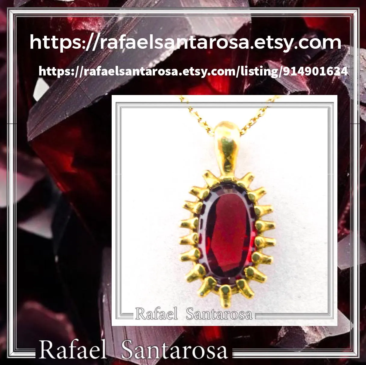 Handmade Garnet Pendant: Sterling Silver 18K Gold-Filled Bezel — additional product image 10 from Rafael Santarosa Fine Jewelry