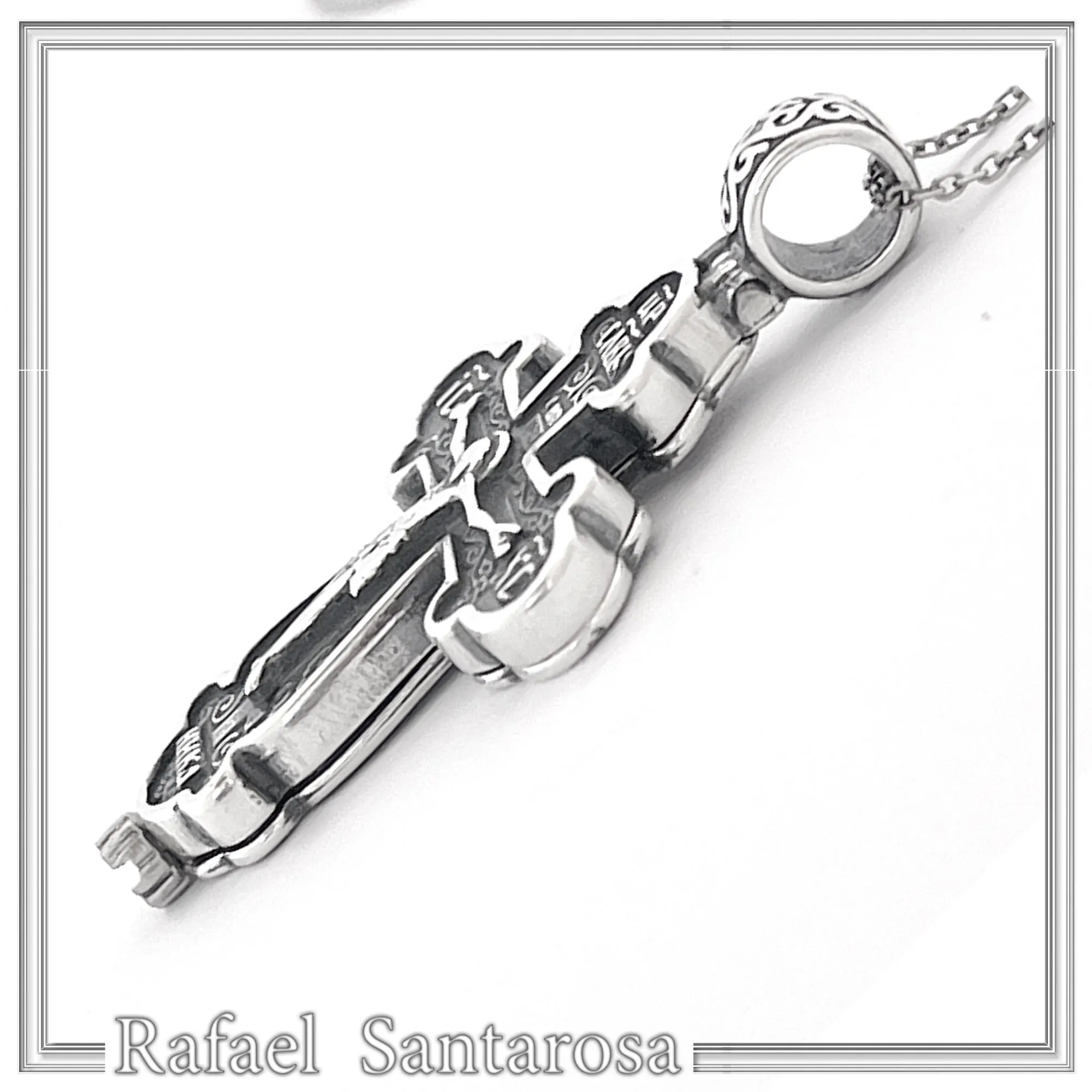 Byzantine Cyrillic Prayer Cross Locket Necklace: Russian Type Sterling Silver Reliquary Cross Pendant — additional product image 6 from Rafael Santarosa Fine Jewelry