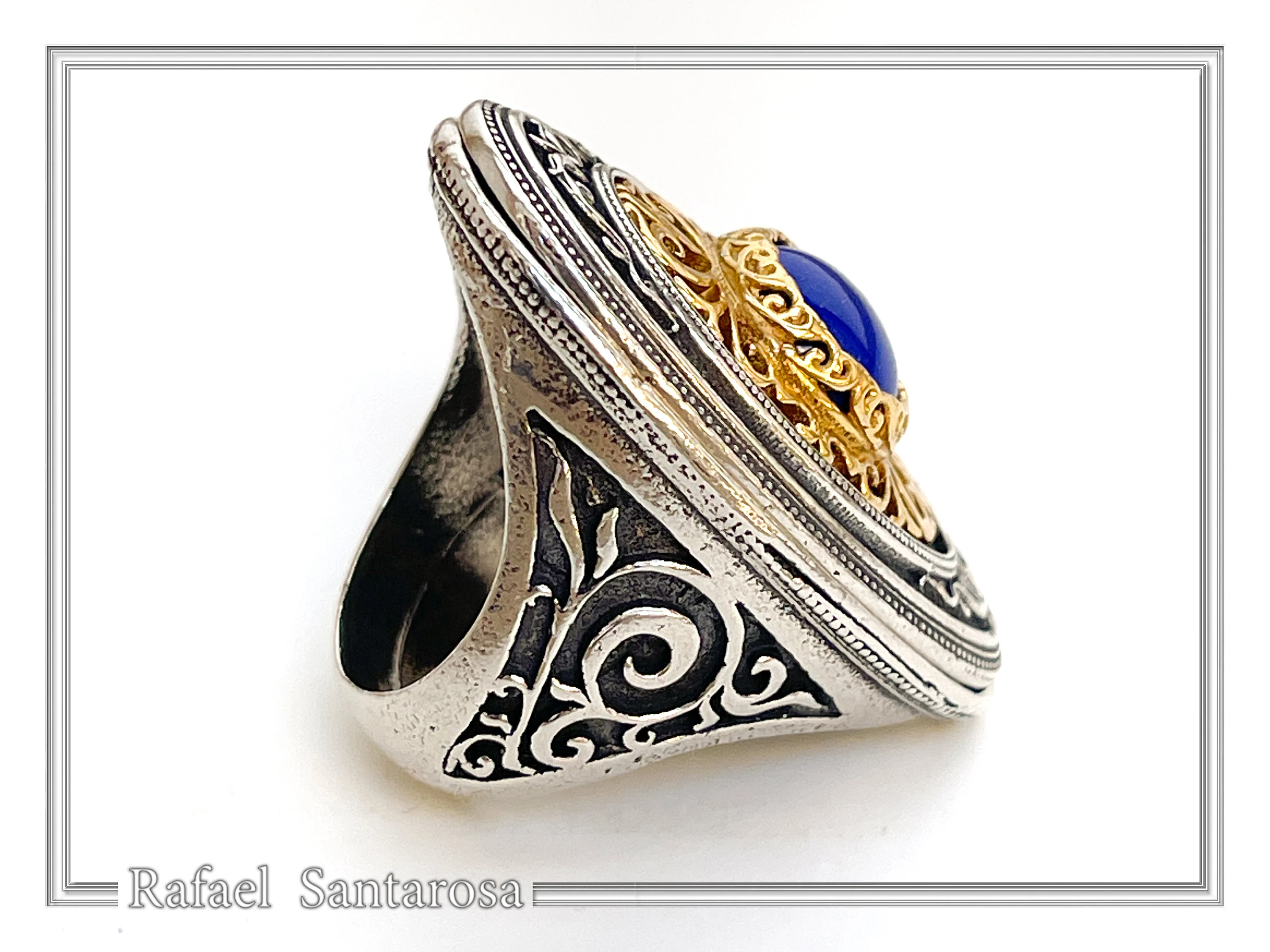 Natural Lapis Lazuli Big Byzantine Ring: Oxidized & 18k Gold Filled Sterling Silver — additional product image 8 from Rafael Santarosa Fine Jewelry