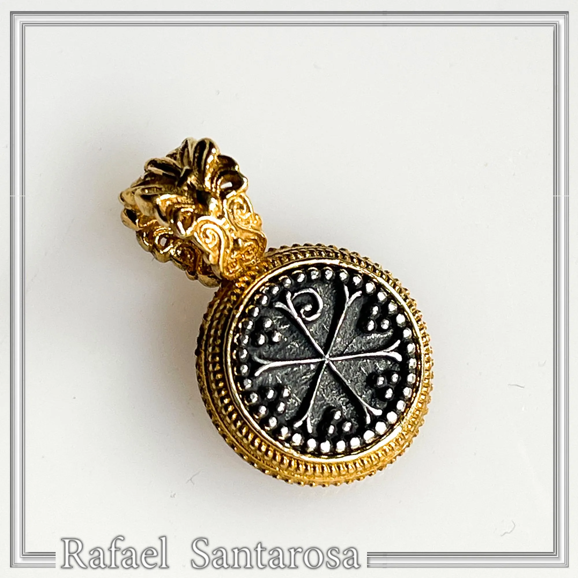 Chi Rho Christogram Jesus Symbol Necklace: Oxidized & Gold Filled Filigree Sterling Silver — additional product image 9 from Rafael Santarosa Fine Jewelry