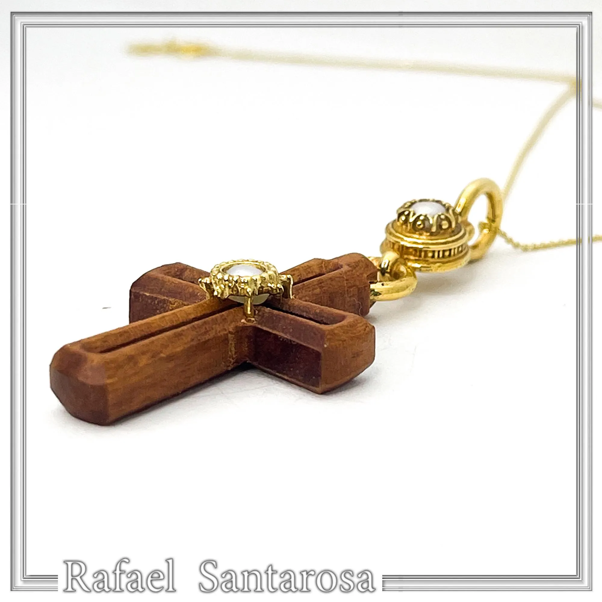 Byzantine Cross Pendant Sterling Silver Gold Filled Mahogany Wood Freshwater Pearl Necklace — additional product image 4 from Rafael Santarosa Fine Jewelry