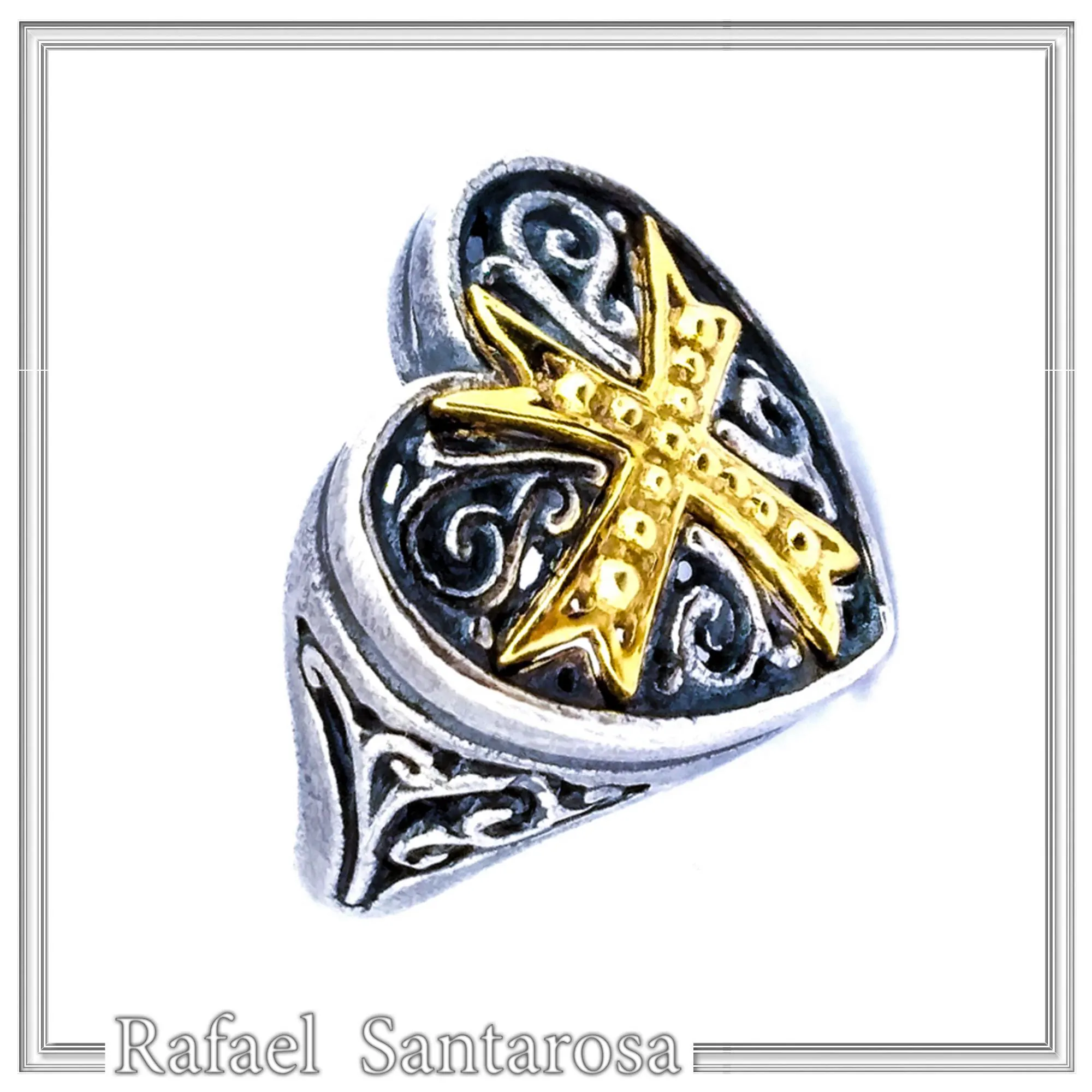 Holy Heart Knight Ring: Medieval Maltese Cross 18K Gold Filled on Oxidized Sterling Silver
