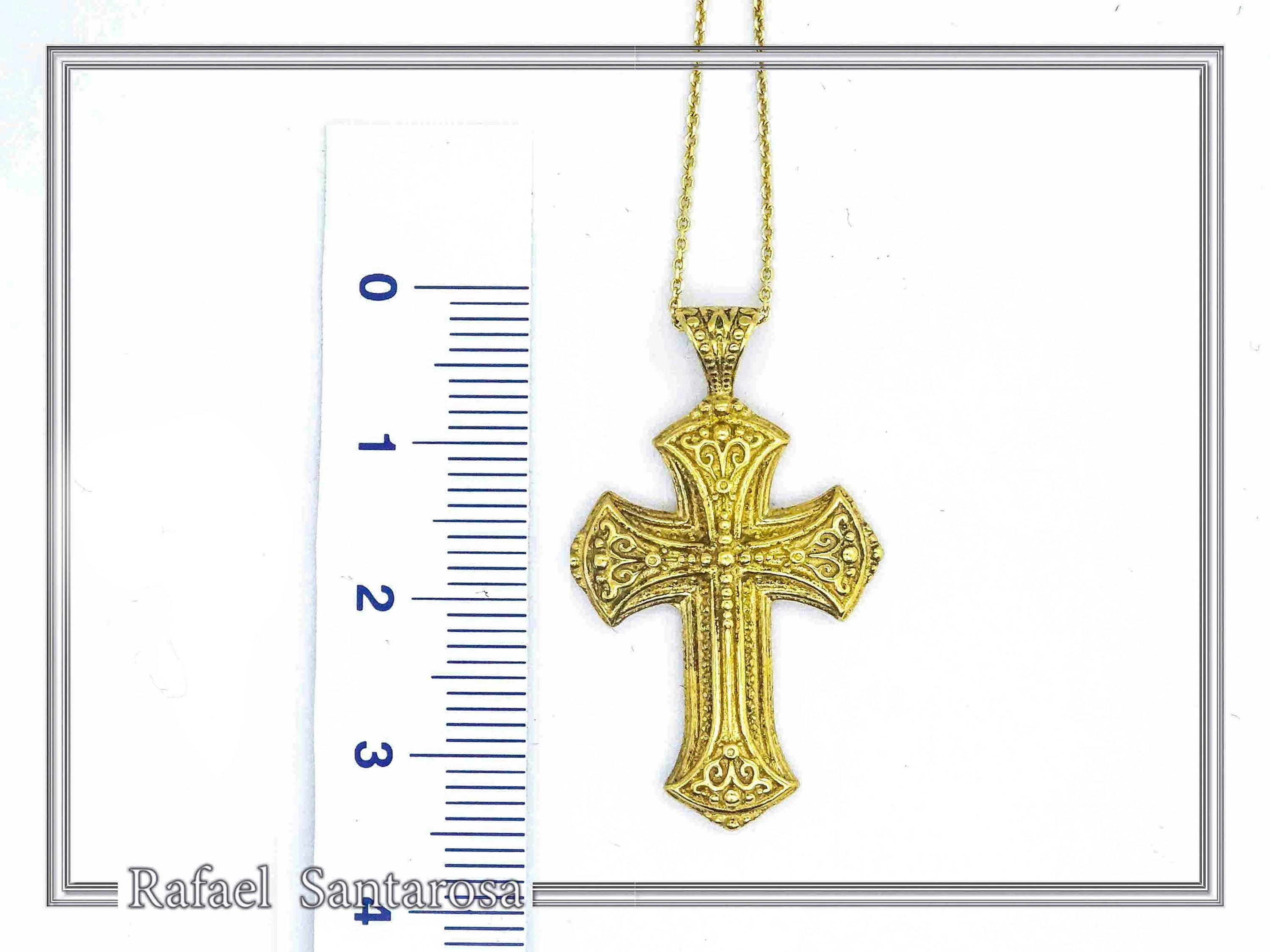 Religious Byzantine Filigree Ornaments Cross Necklace: Sterling Silver Oxidised or 18K Gold Filled Pendant — additional product image 6 from Rafael Santarosa Fine Jewelry