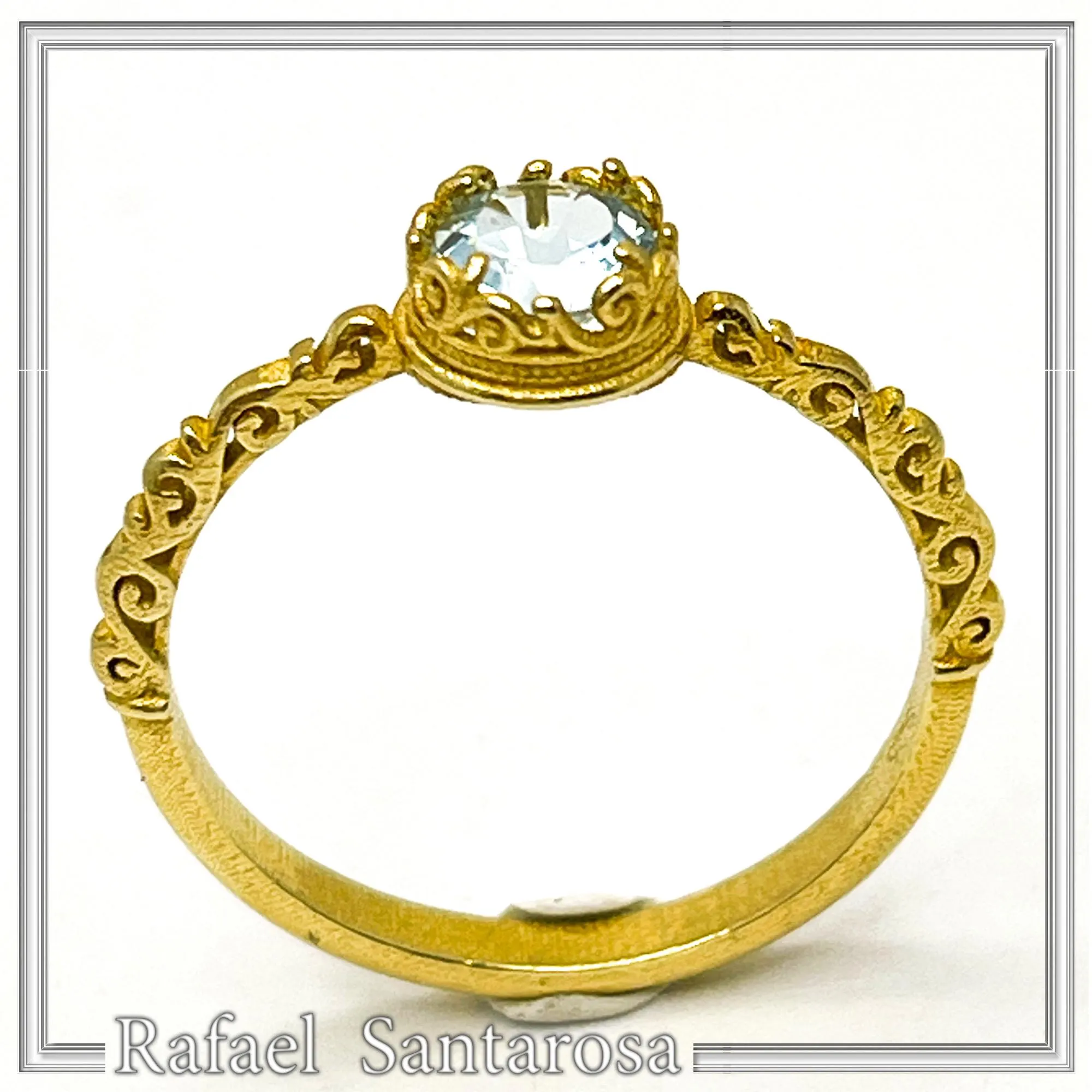 Byzantine Sky-Blue Brilliant Cut Topaz Filigree Statement Ring: 18k Solid Gold Ring for Her — additional product image 2 from Rafael Santarosa Fine Jewelry