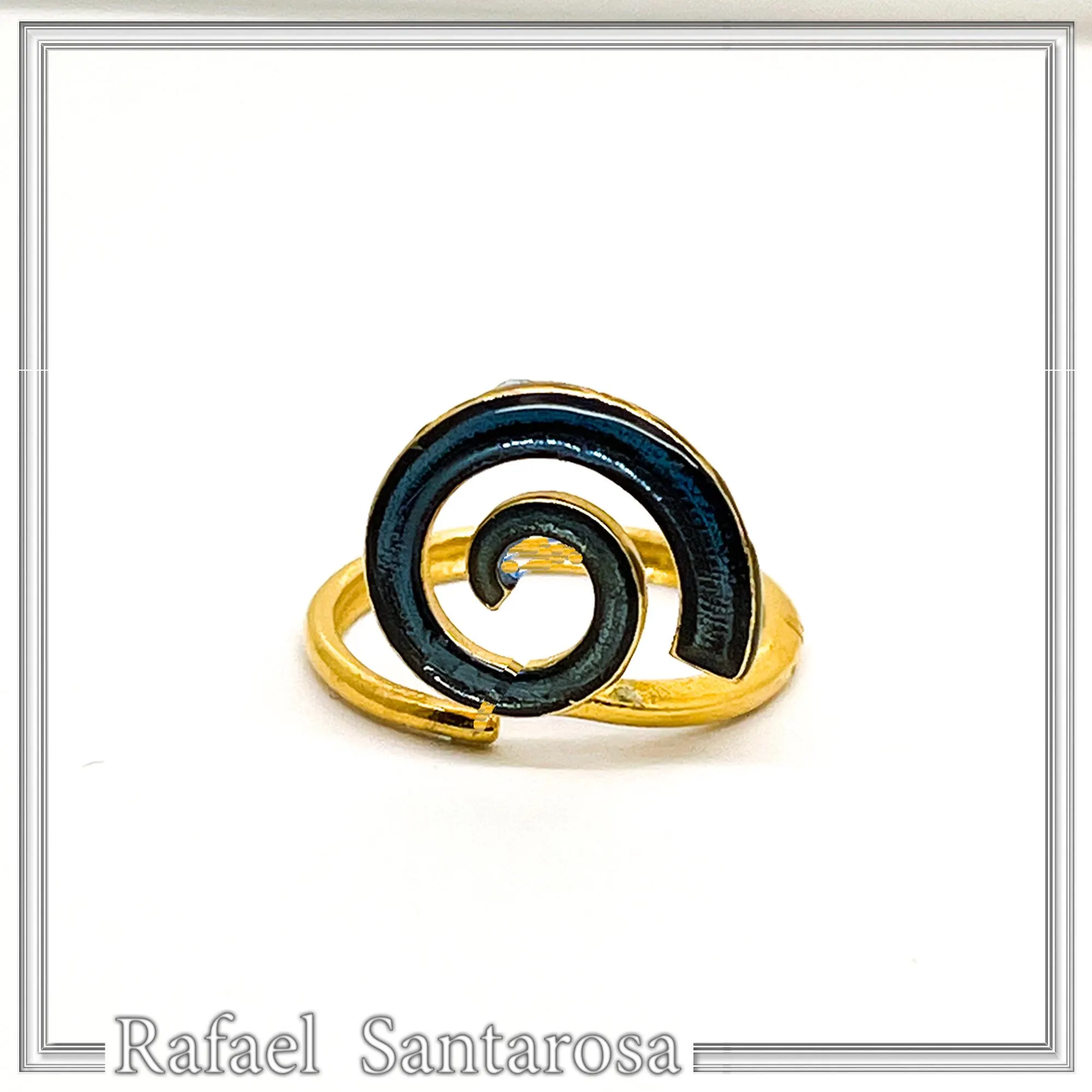 Blue Enamel Spiral Adjustable Statement Ring: Eternity Symbol 18 Karat Gold Filled Sterling Silver — additional product image 2 from Rafael Santarosa Fine Jewelry
