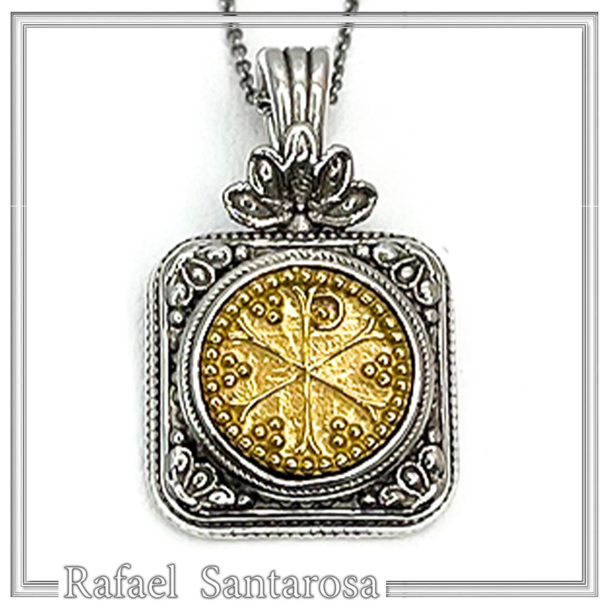 Chi Ro Christogram 18k sold Gold on Oxidized Sterling Silver filigree Pendant: Byzantine Talisman — additional product image 2 from Rafael Santarosa Fine Jewelry