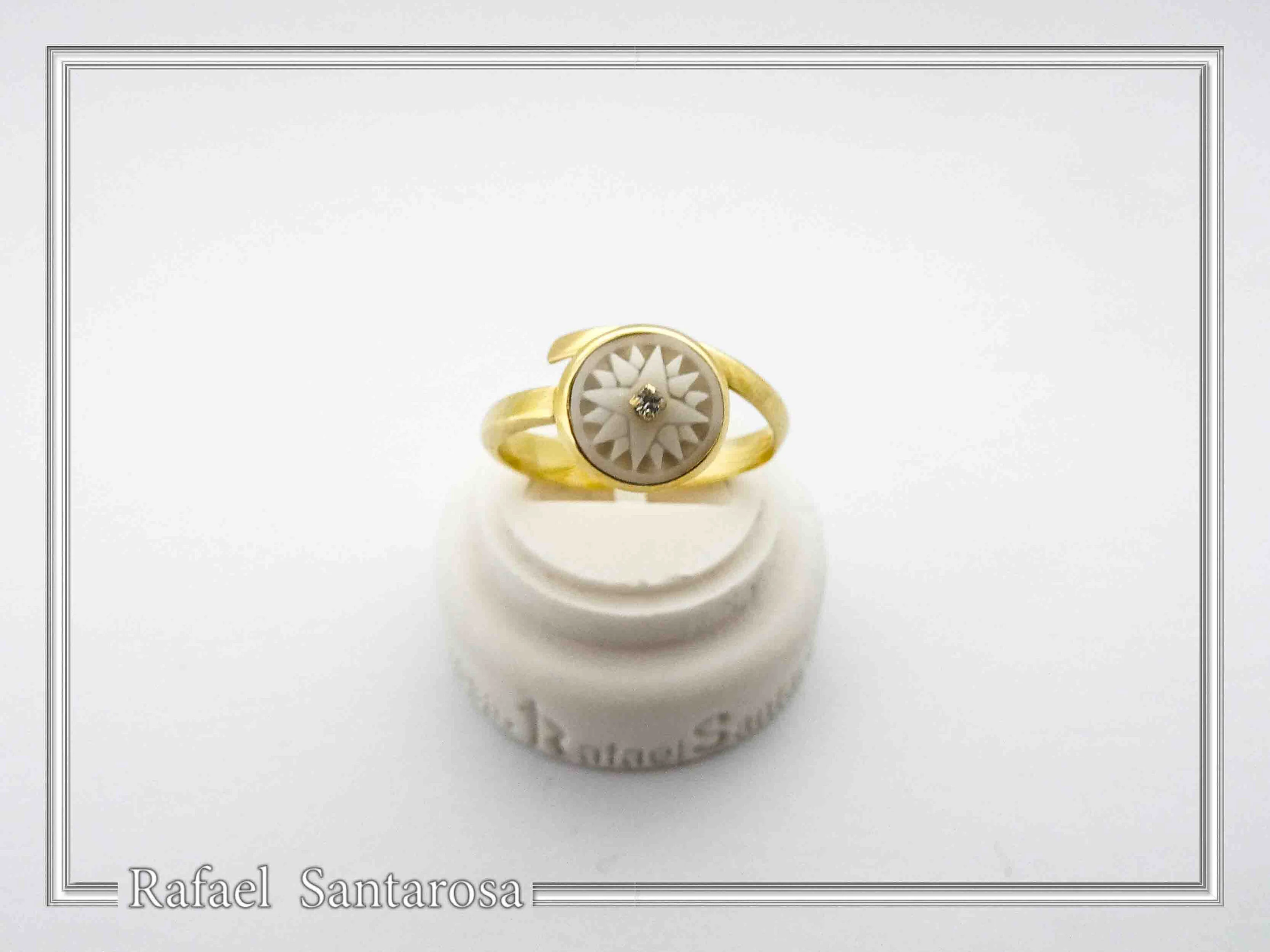 Greek Macedonian Sun Adjustable Statement Ring: Sculptured Marble, Zircon, 18K Gold-Filled Sterling Silver — additional product image 5 from Rafael Santarosa Fine Jewelry