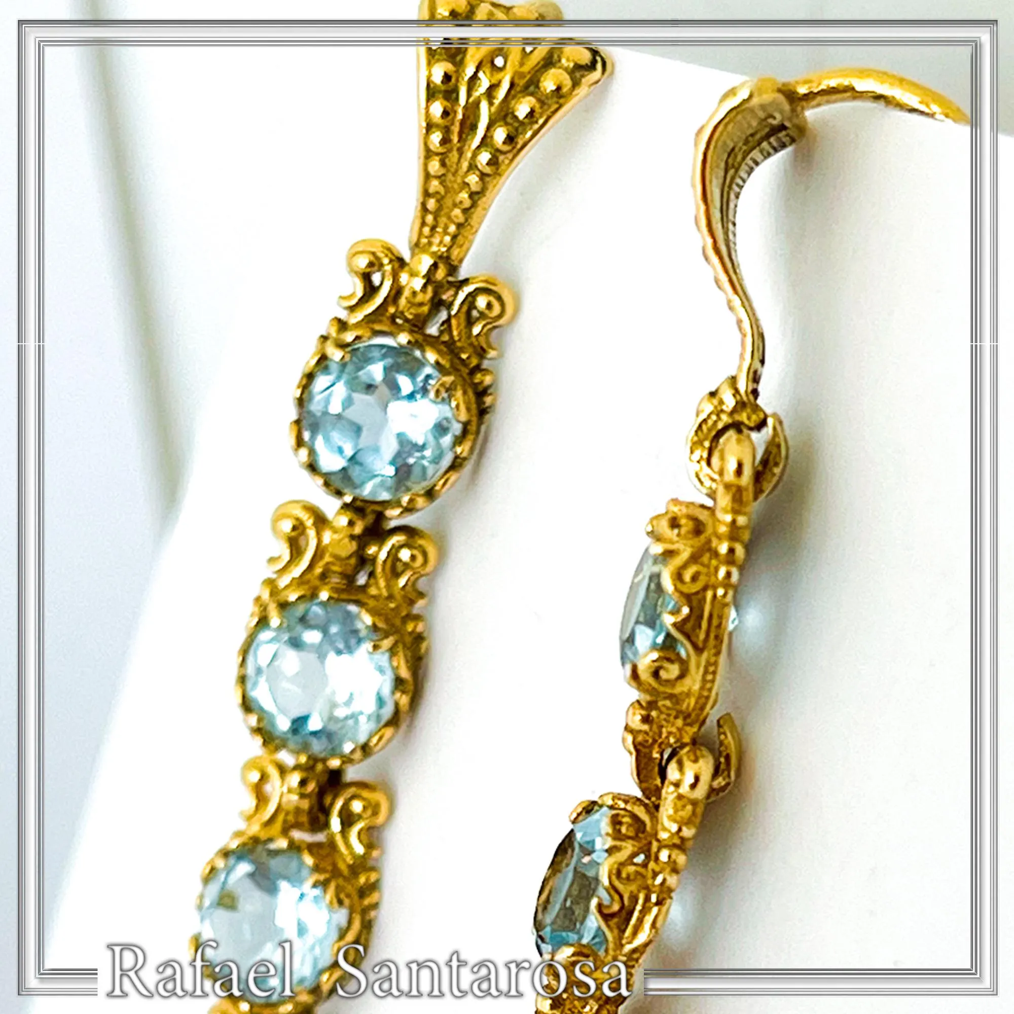Sky Blue Topaz Vintage Drop Dangle Earrings, 18K Gold Filled Silver, Bridal Jewelry Gift — additional product image 8 from Rafael Santarosa Fine Jewelry