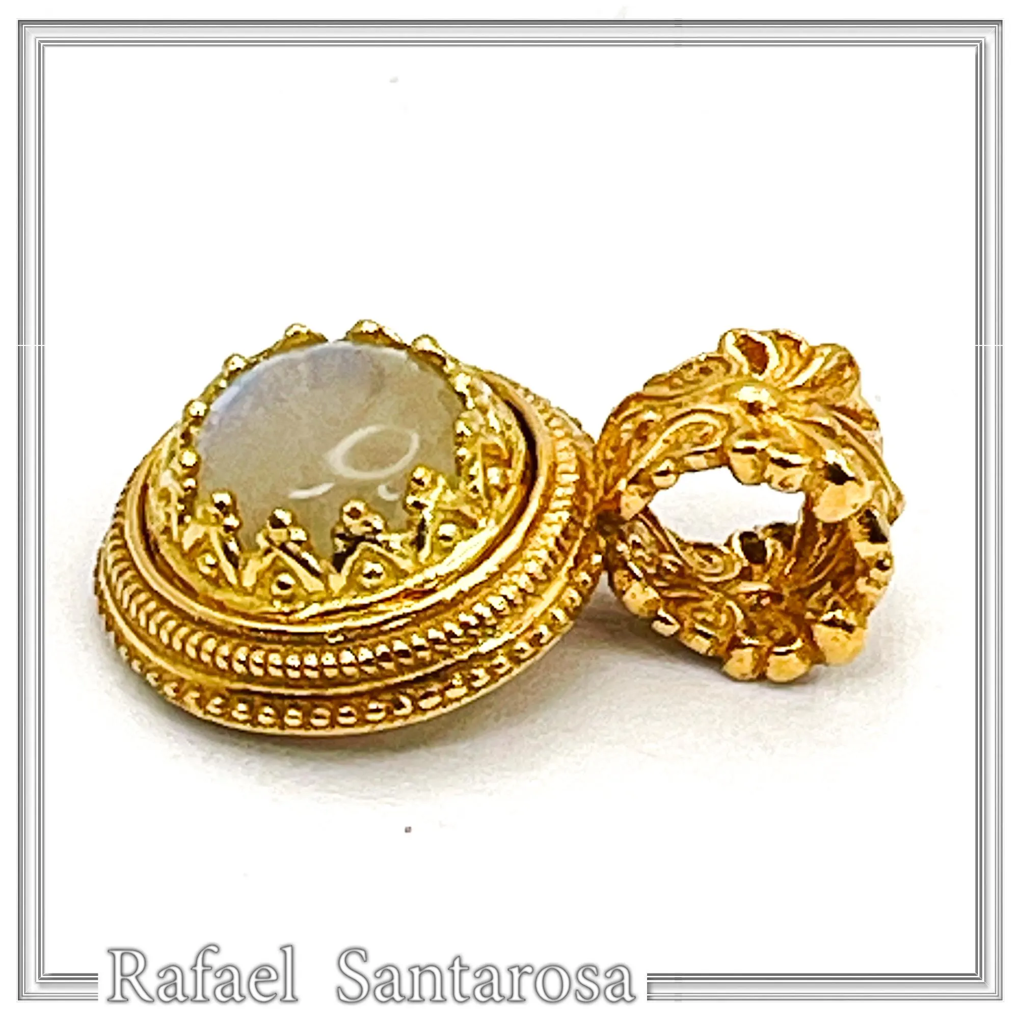 Natural Moonstone Necklace: Ancient Greek style Filigree 18K Gold-Filled Pendant — additional product image 8 from Rafael Santarosa Fine Jewelry