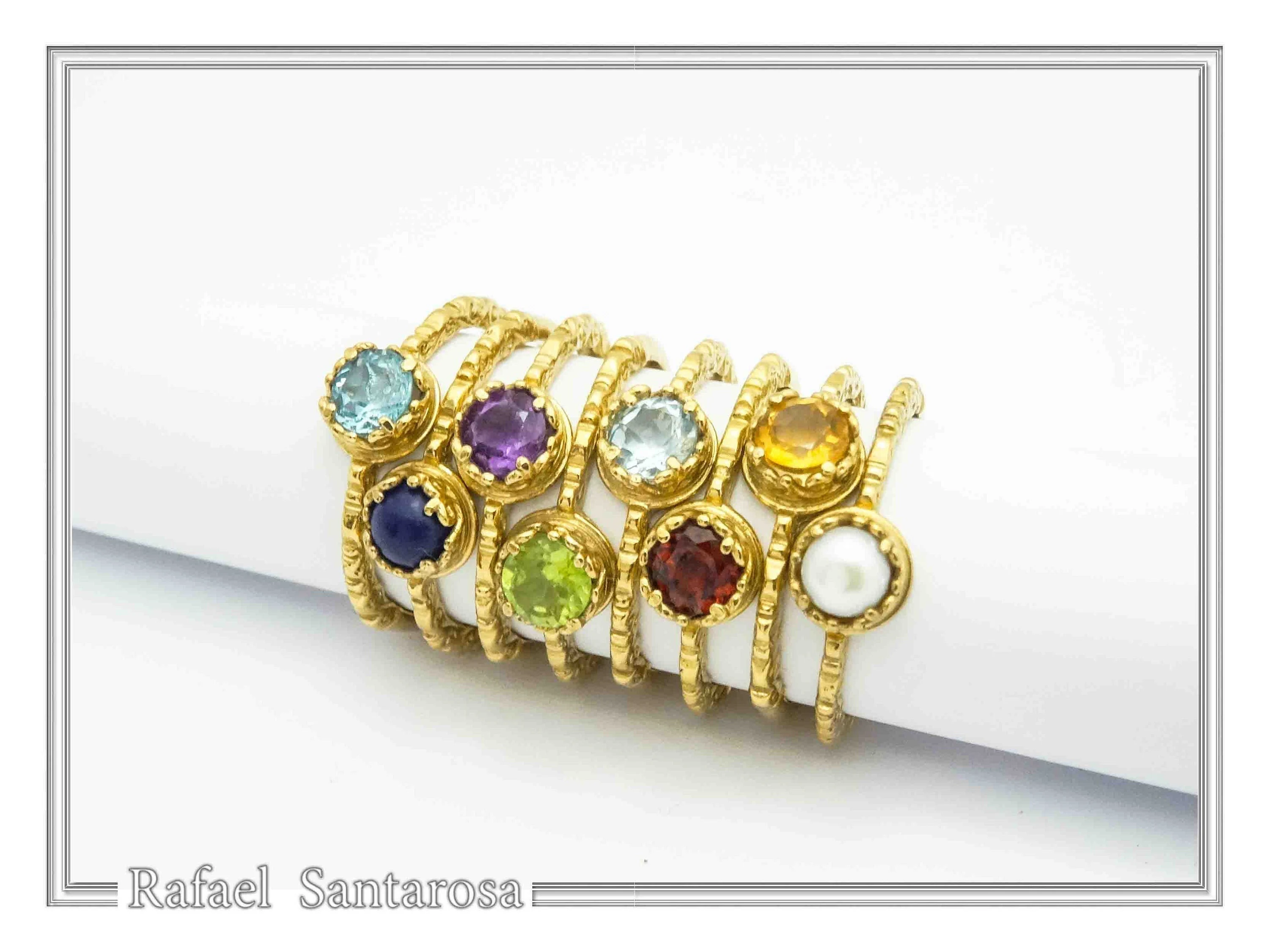 Natural Gemstone Multi Colour Ring: Sterling Silver 18K Gold-Filled Stacking Ring — additional product image 7 from Rafael Santarosa Fine Jewelry
