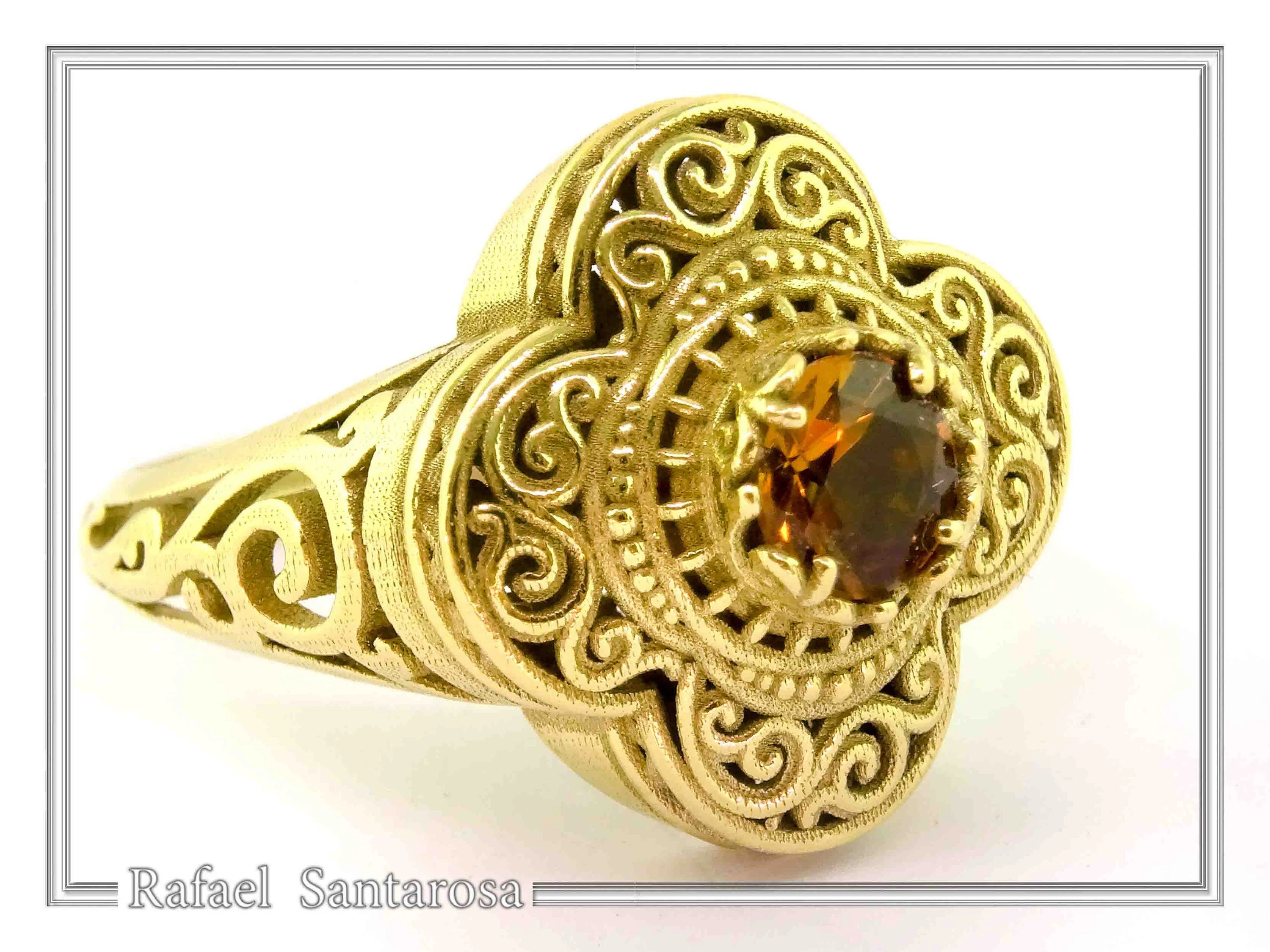 Genuine Gemstone Statement Byzantine Cross Ring: 18k Solid Gold Handmade Filigree Religious Handmade Jewelry — additional product image 3 from Rafael Santarosa Fine Jewelry