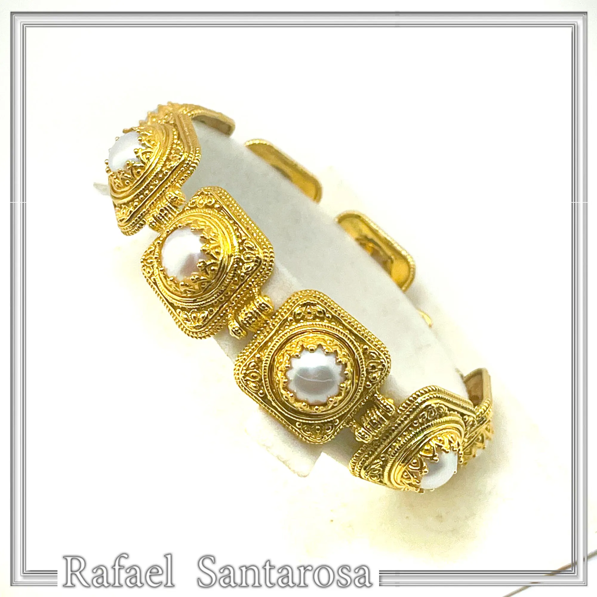 Freshwater Pearl Ancient Greek Way Filigree Beaded Bracelet: Sterling Silver 18K Gold Filled — additional product image 7 from Rafael Santarosa Fine Jewelry